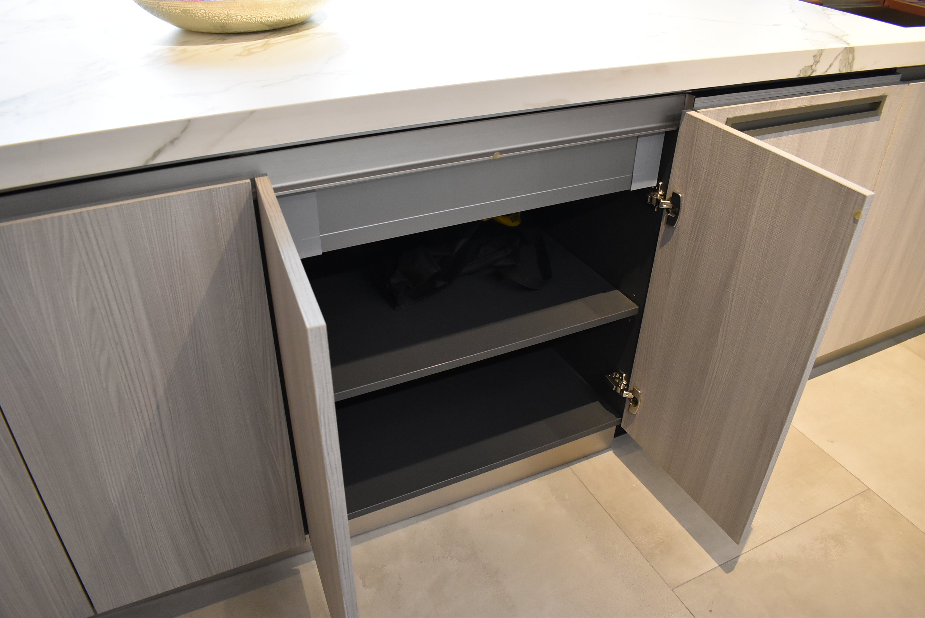 Azzurri Casa Light Grey Italian Style Modern Kitchen with Dekton Countertops and Fulgor Milano Appliances