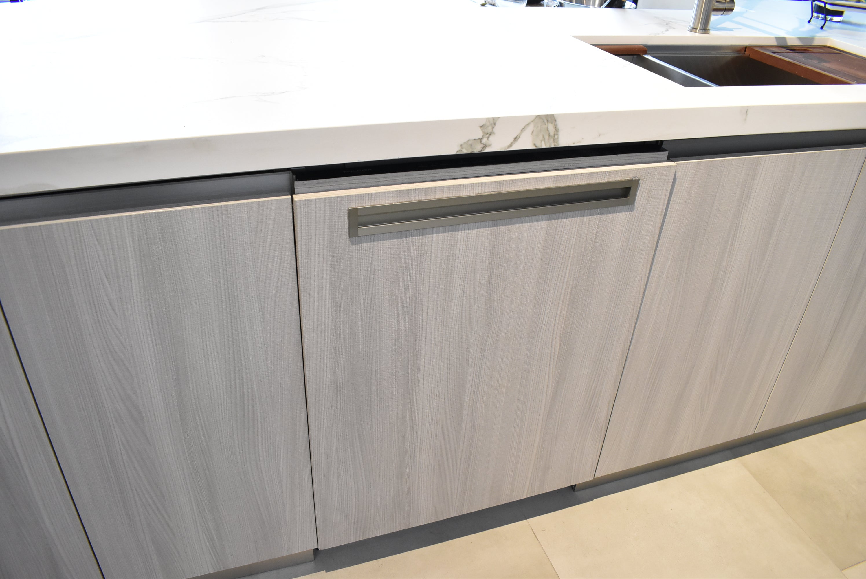 Azzurri Casa Light Grey Italian Style Modern Kitchen with Dekton Countertops and Fulgor Milano Appliances