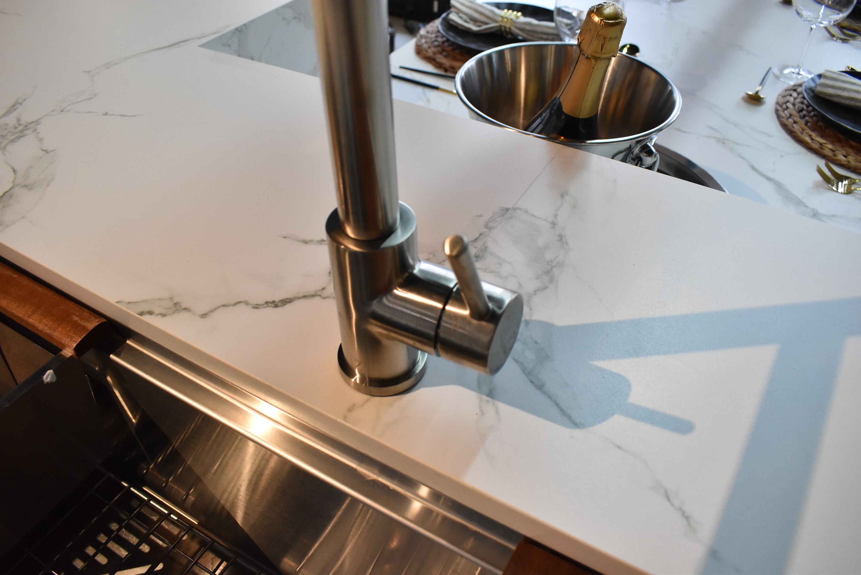 Azzurri Casa Light Grey Italian Style Modern Kitchen with Dekton Countertops and Fulgor Milano Appliances