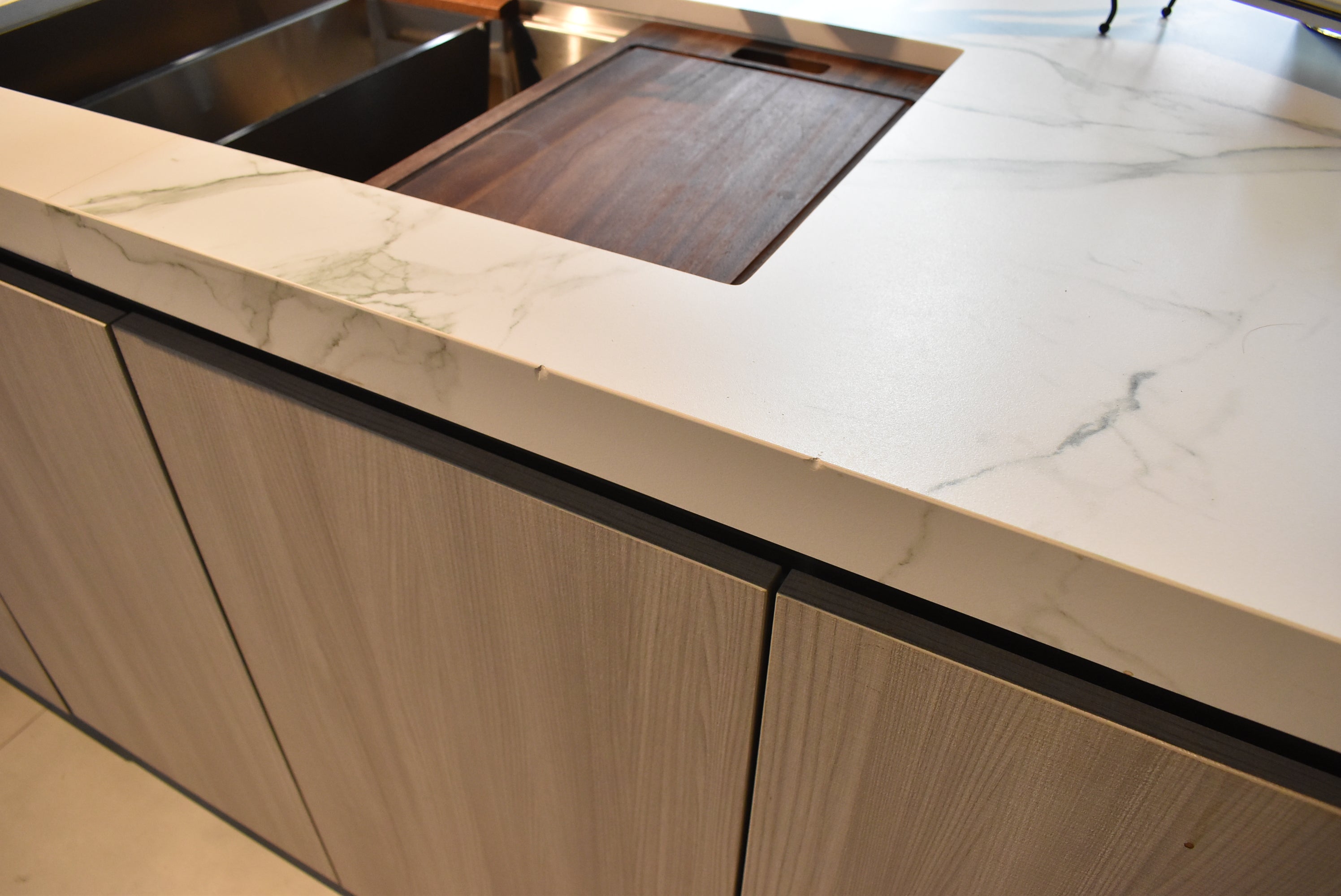 Azzurri Casa Light Grey Italian Style Modern Kitchen with Dekton Countertops and Fulgor Milano Appliances