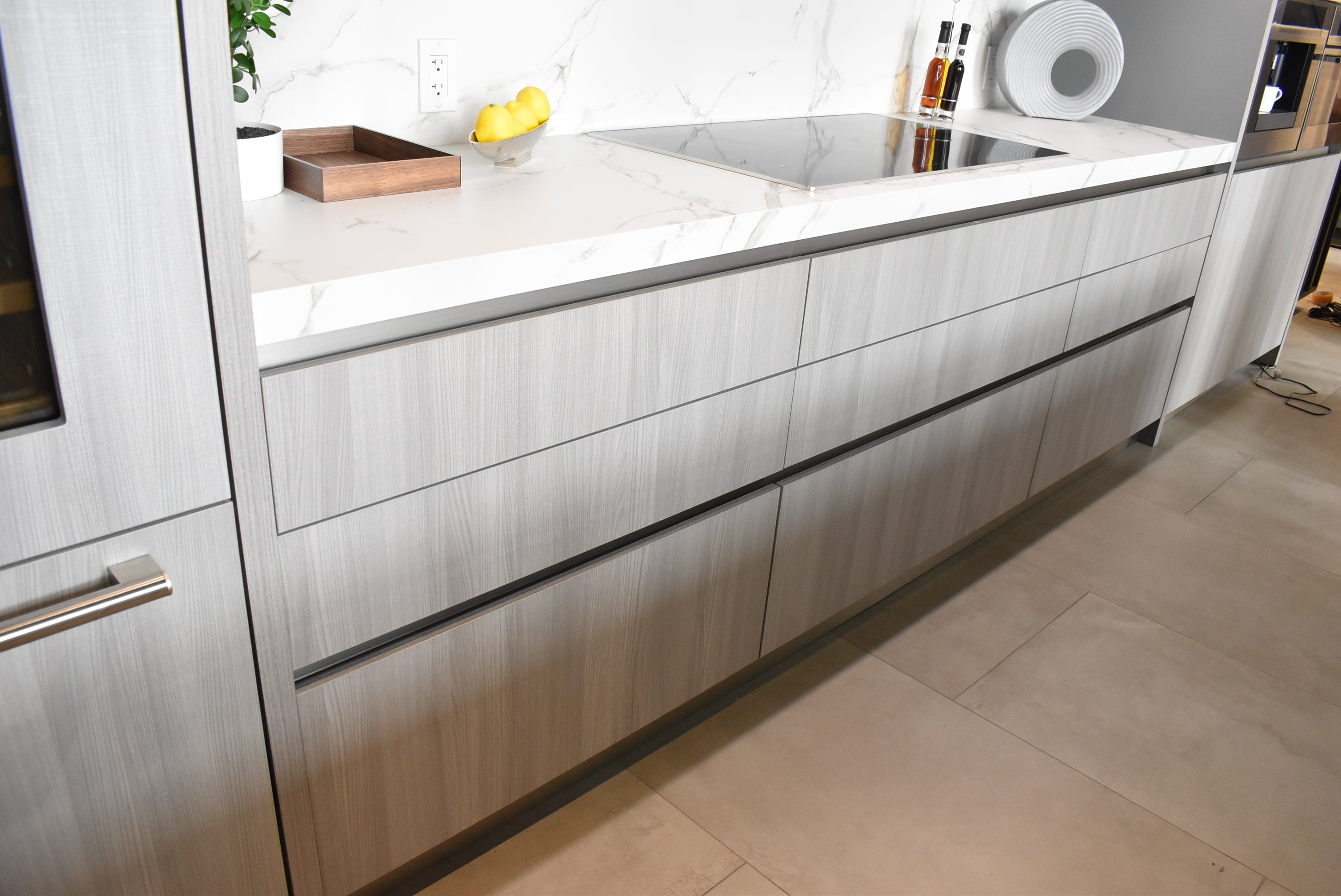 Azzurri Casa Light Grey Italian Style Modern Kitchen with Dekton Countertops and Fulgor Milano Appliances