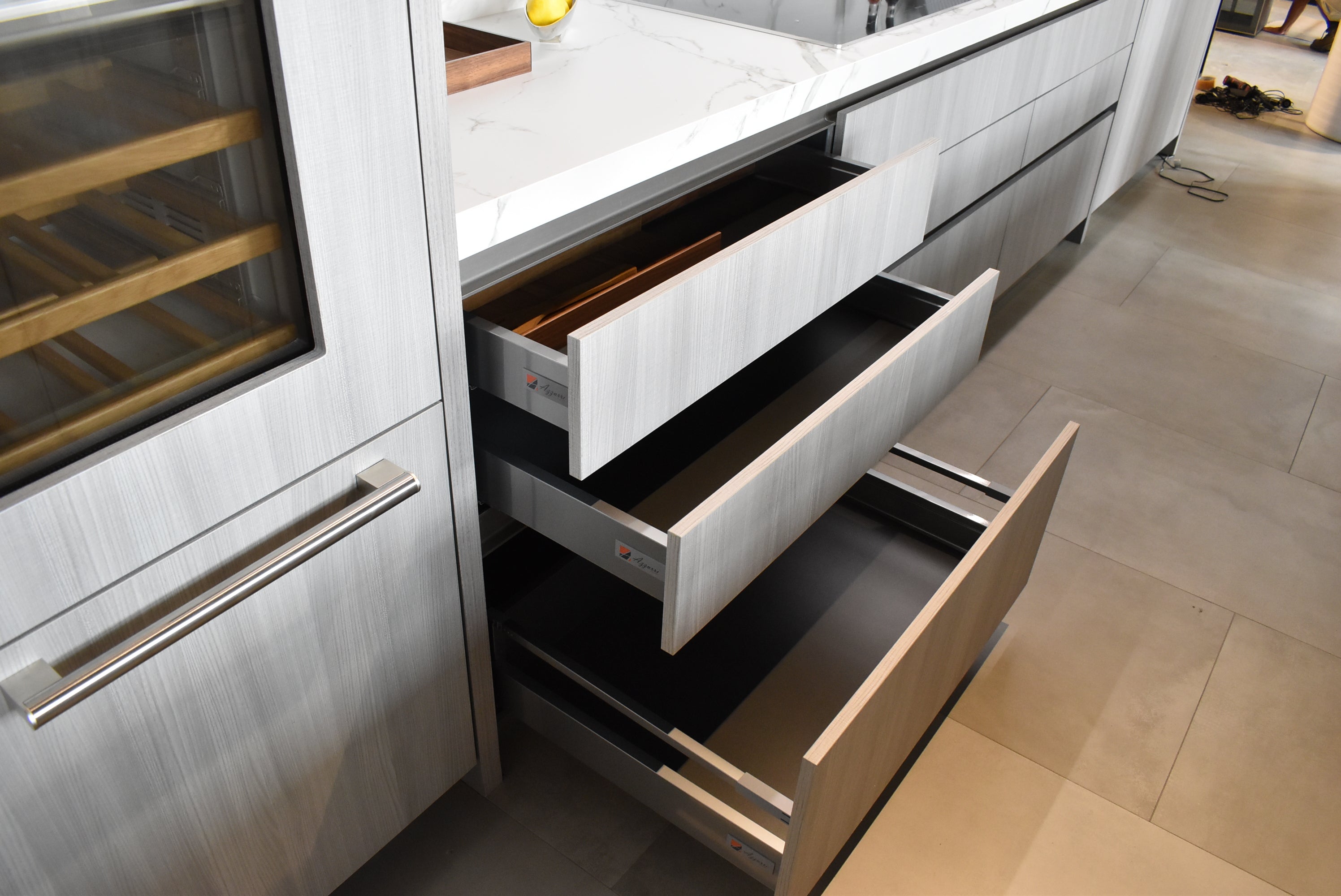 Azzurri Casa Light Grey Italian Style Modern Kitchen with Dekton Countertops and Fulgor Milano Appliances