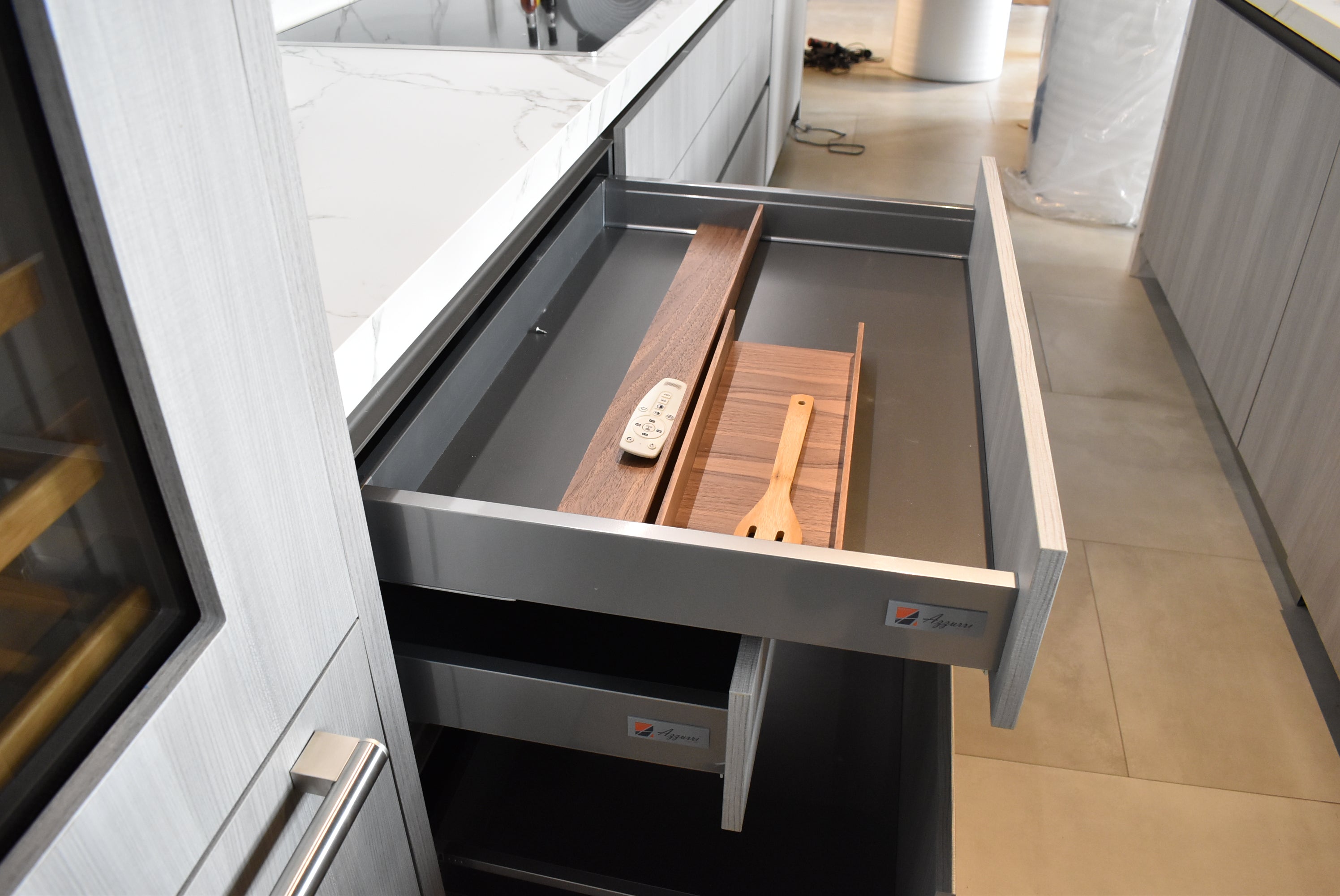 Azzurri Casa Light Grey Italian Style Modern Kitchen with Dekton Countertops and Fulgor Milano Appliances