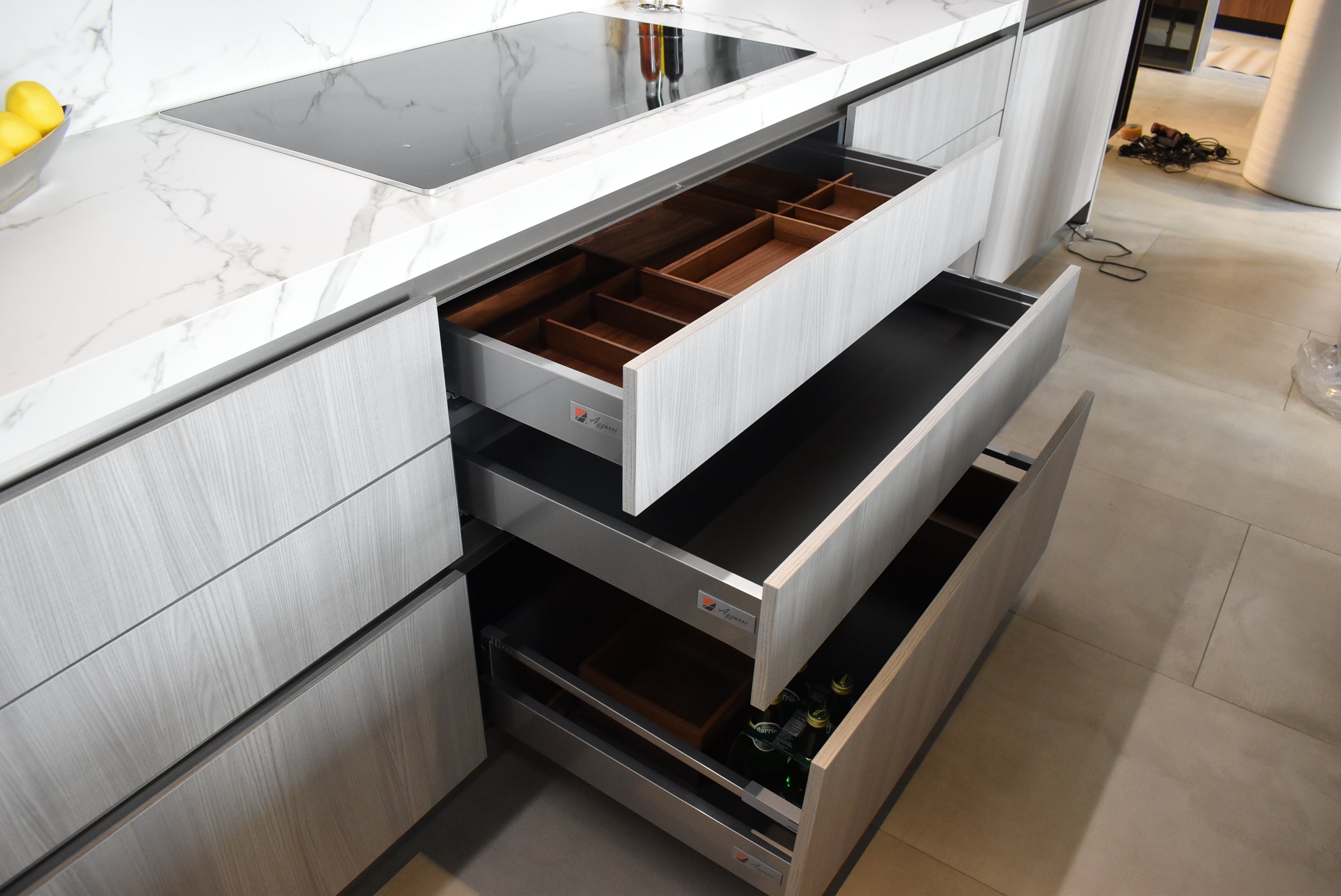 Azzurri Casa Light Grey Italian Style Modern Kitchen with Dekton Countertops and Fulgor Milano Appliances