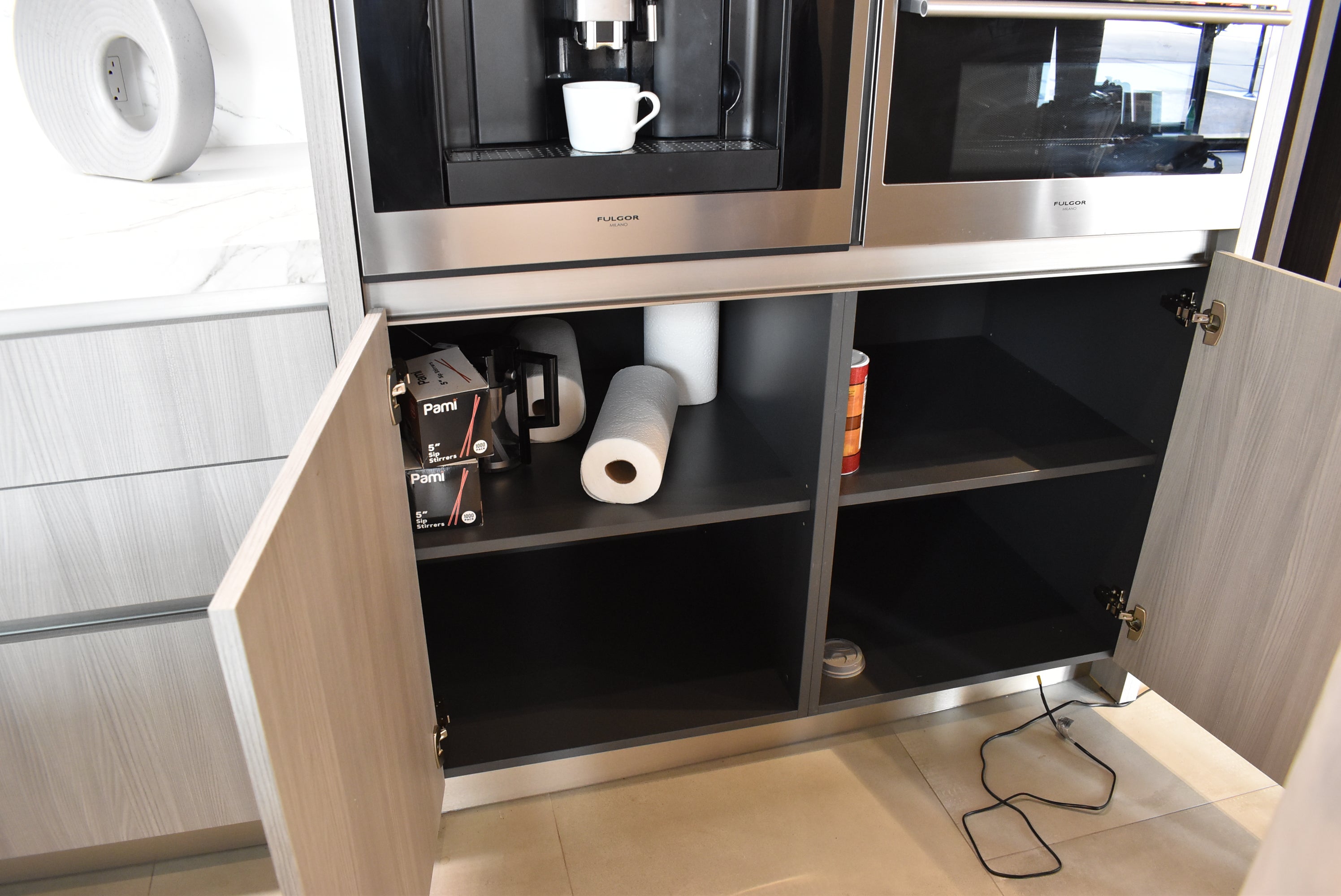 Azzurri Casa Light Grey Italian Style Modern Kitchen with Dekton Countertops and Fulgor Milano Appliances