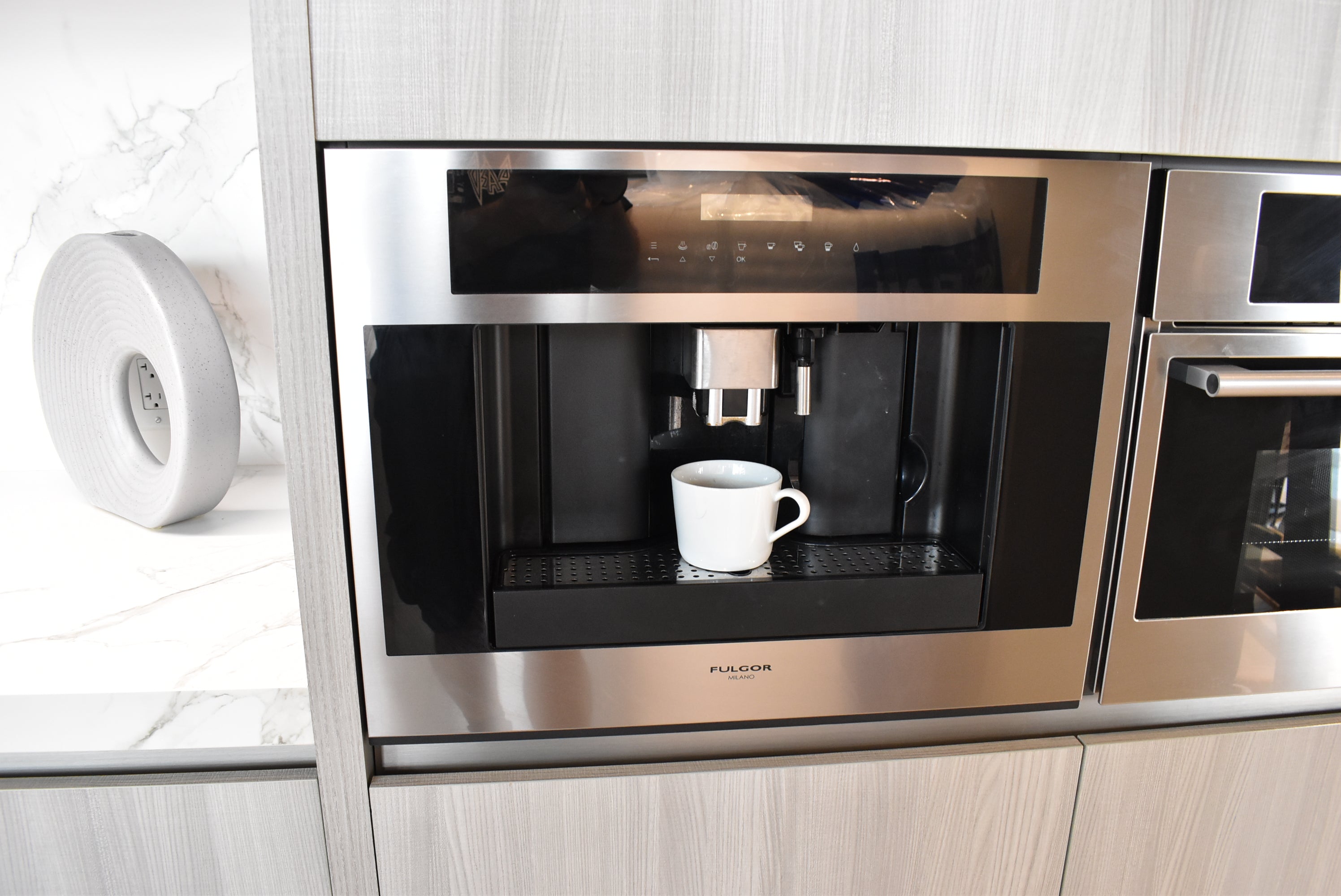 Azzurri Casa Light Grey Italian Style Modern Kitchen with Dekton Countertops and Fulgor Milano Appliances