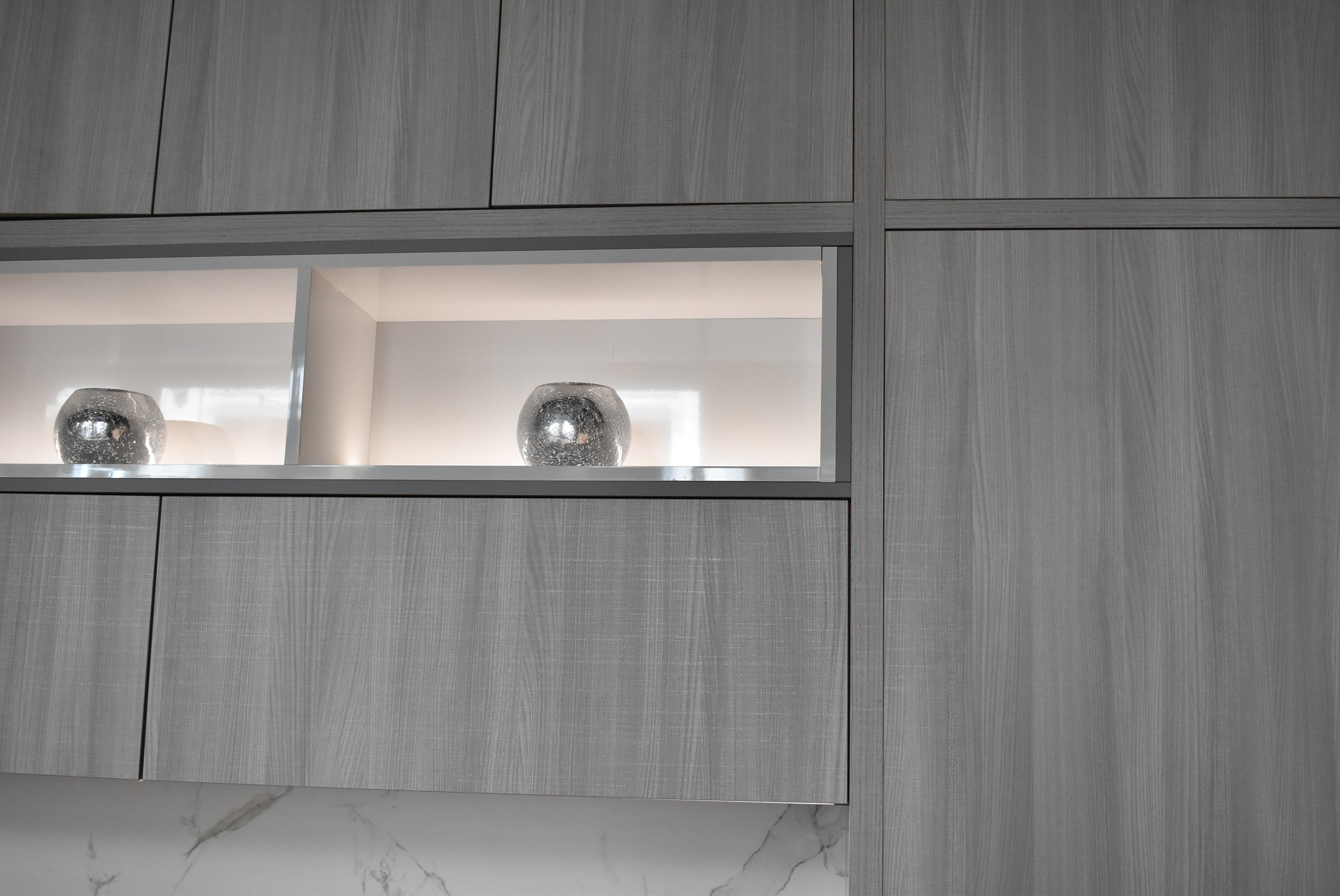 Azzurri Casa Light Grey Italian Style Modern Kitchen with Dekton Countertops and Fulgor Milano Appliances