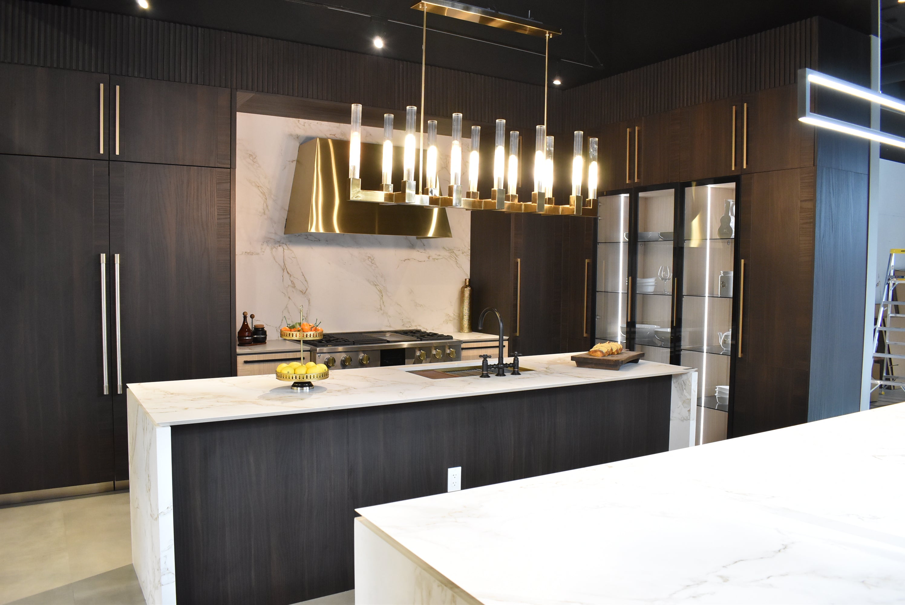 Azzurri Casa Transitional Kitchen with Double Waterfall Island, Dekton Countertops & Monogram Appliances