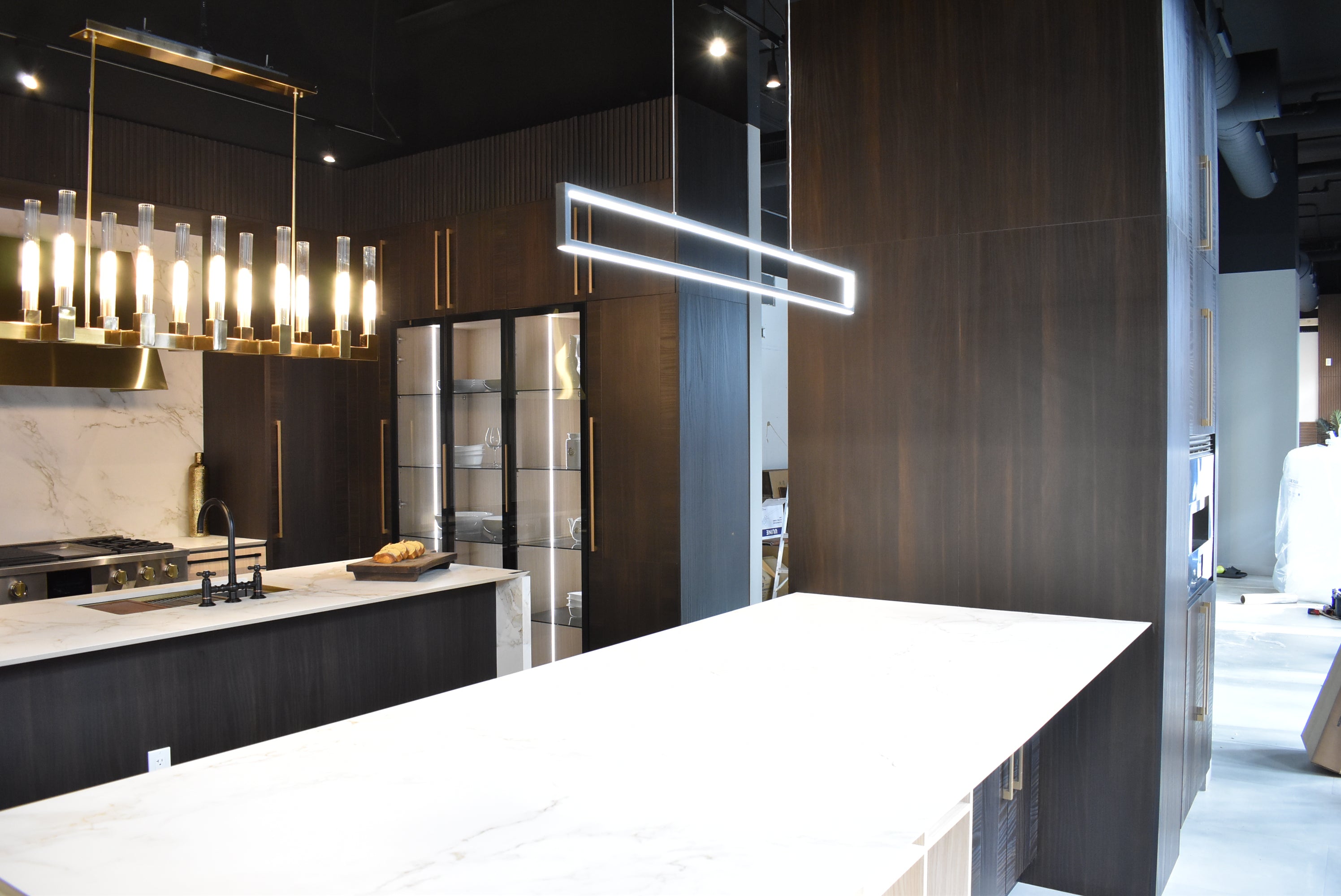 Azzurri Casa Transitional Kitchen with Double Waterfall Island, Dekton Countertops & Monogram Appliances