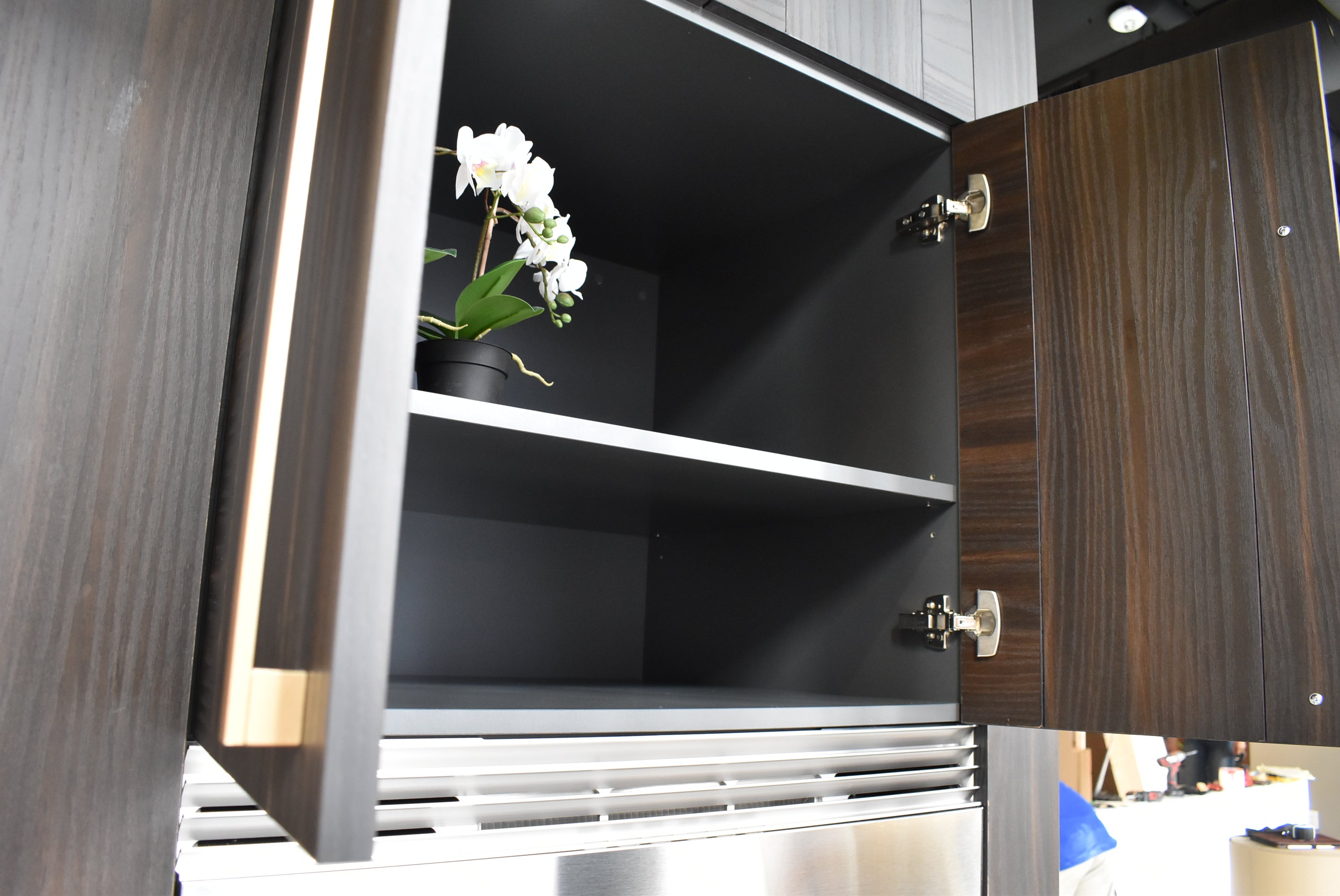 Azzurri Casa Transitional Kitchen with Double Waterfall Island, Dekton Countertops & Monogram Appliances