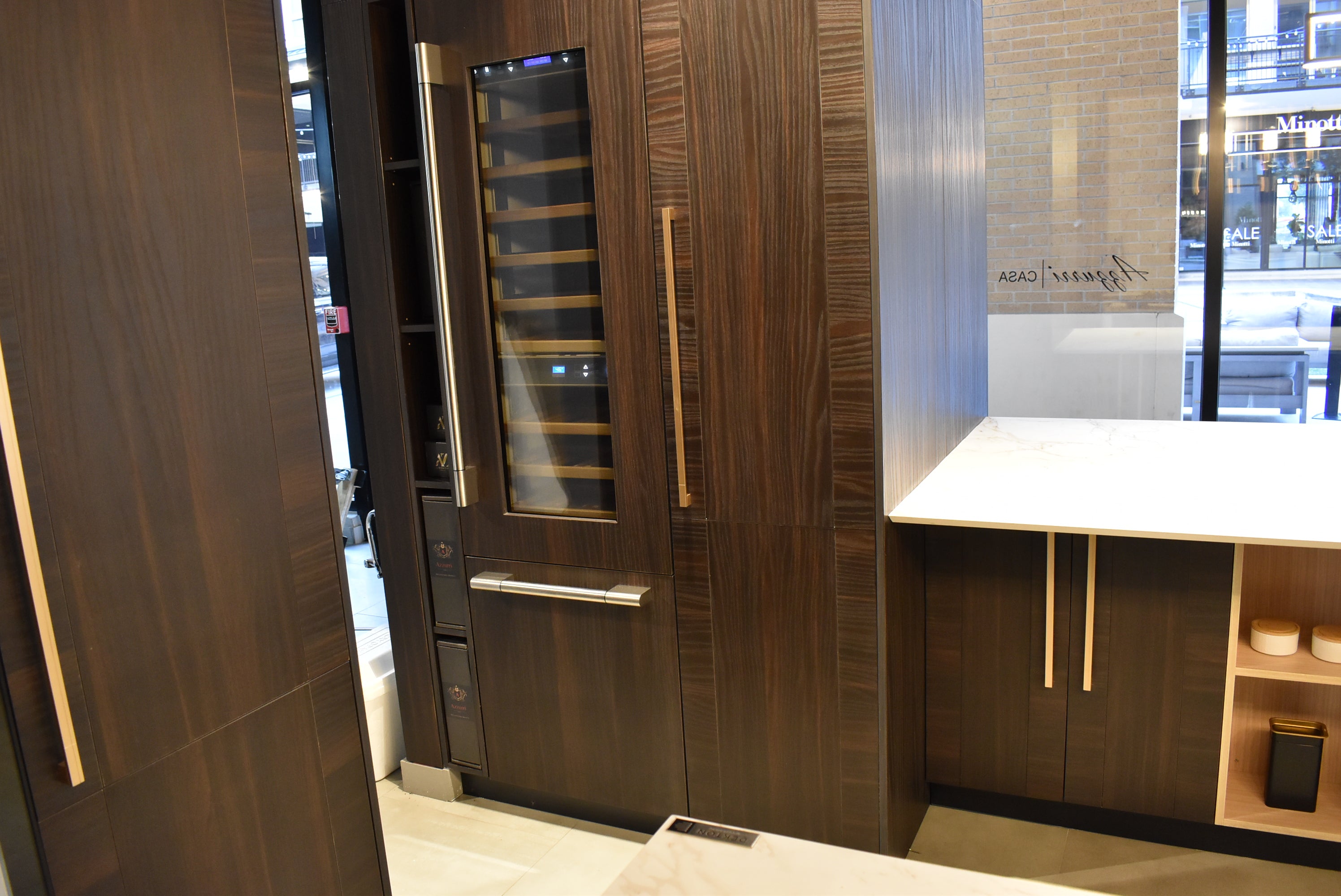 Azzurri Casa Transitional Kitchen with Double Waterfall Island, Dekton Countertops & Monogram Appliances