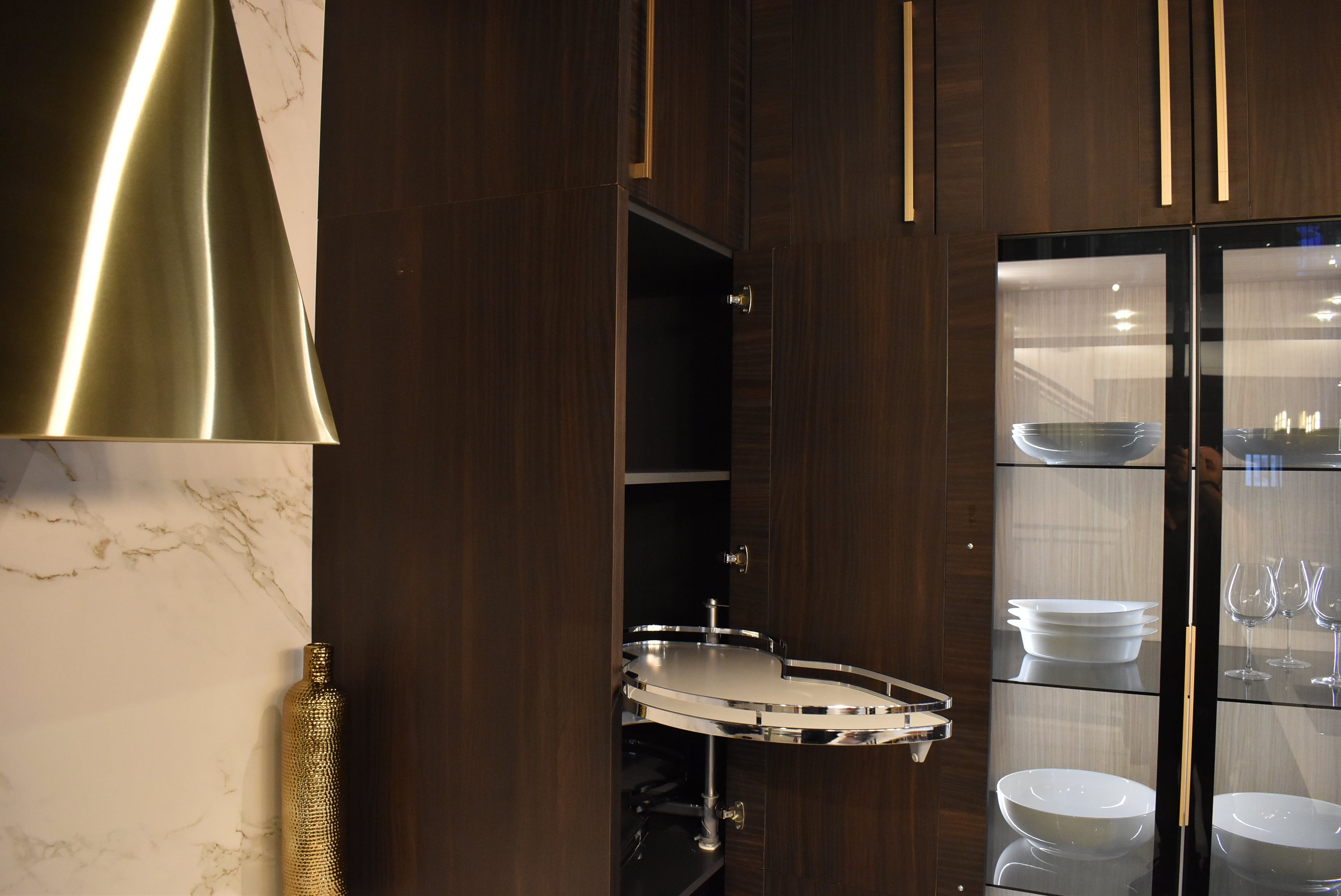 Azzurri Casa Transitional Kitchen with Double Waterfall Island, Dekton Countertops & Monogram Appliances