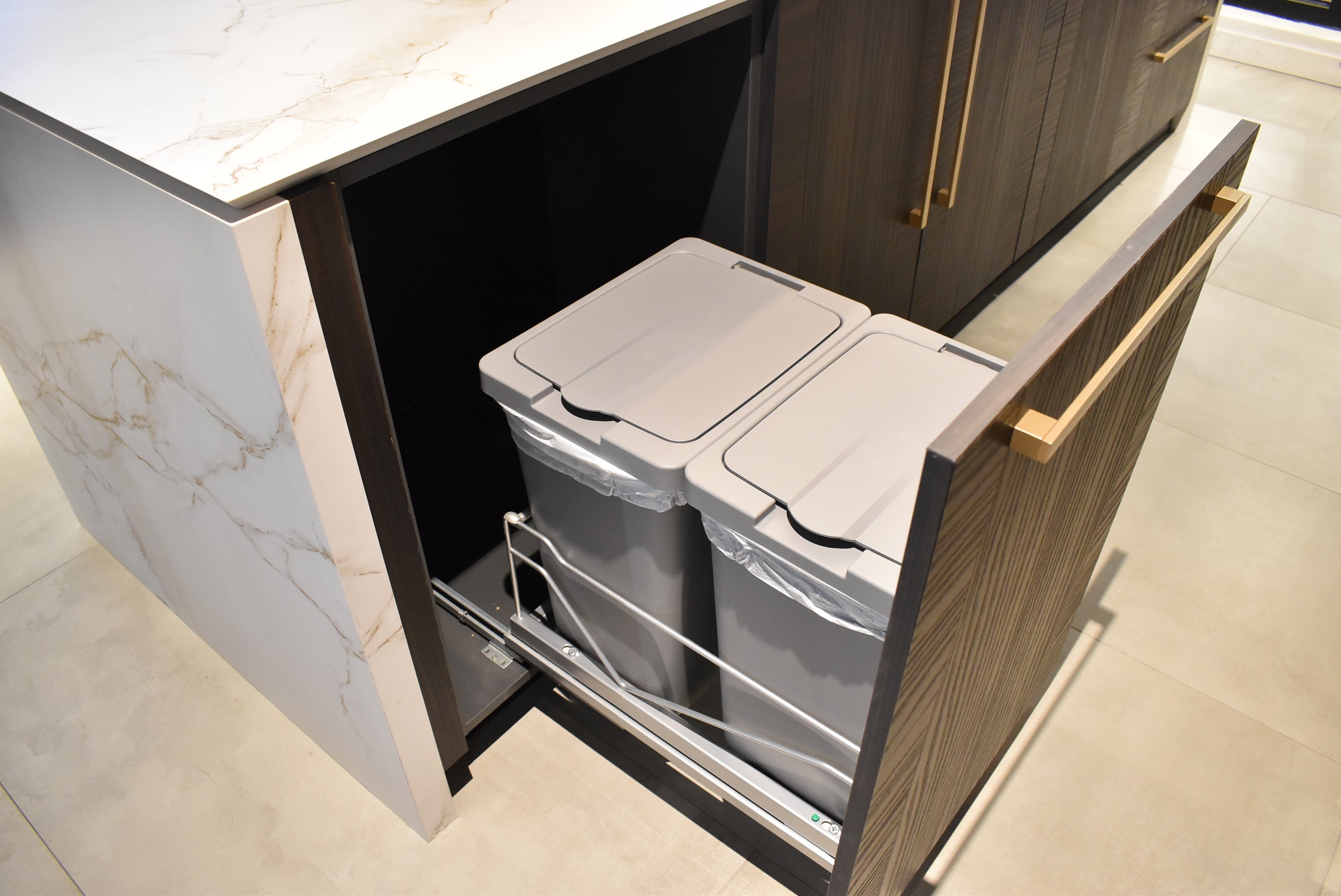 Azzurri Casa Transitional Kitchen with Double Waterfall Island, Dekton Countertops & Monogram Appliances