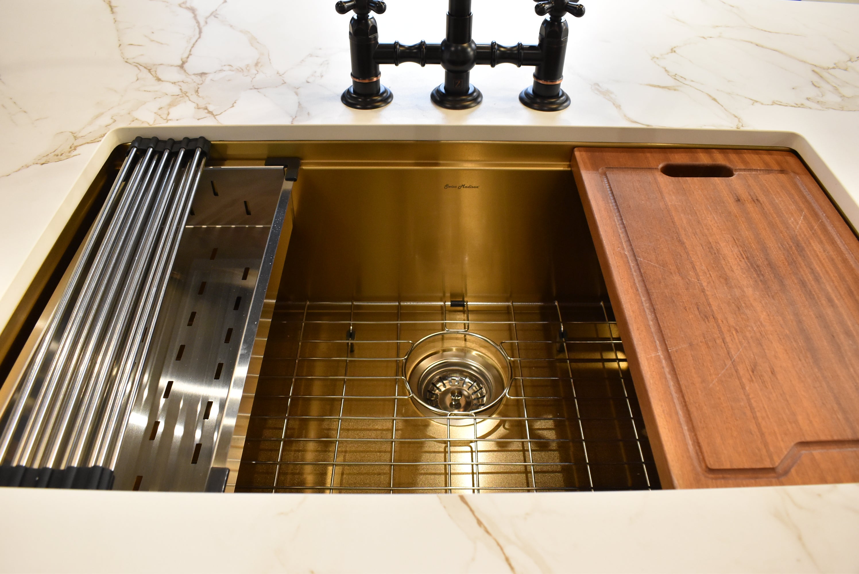 Azzurri Casa Transitional Kitchen with Double Waterfall Island, Dekton Countertops & Monogram Appliances