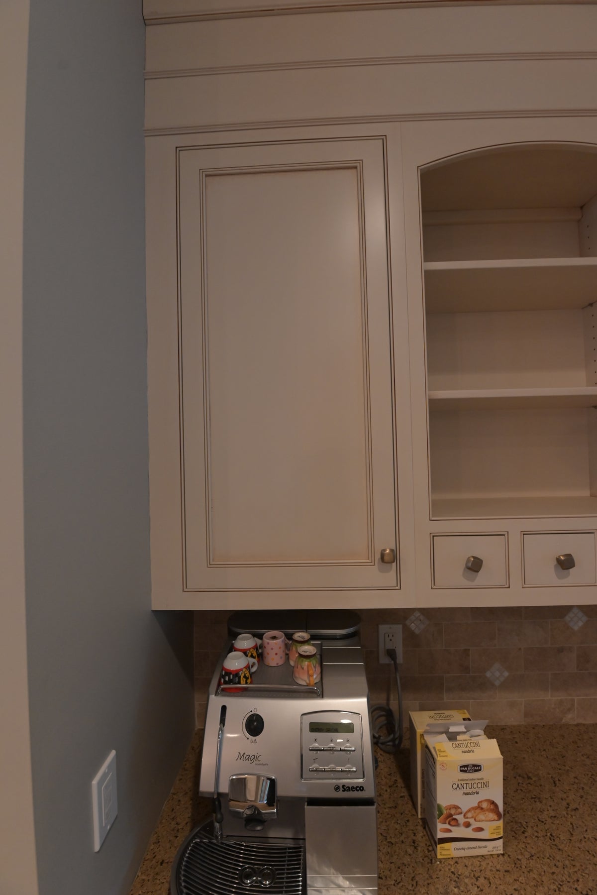Omega Transitional Linen White Kitchen with Black Island