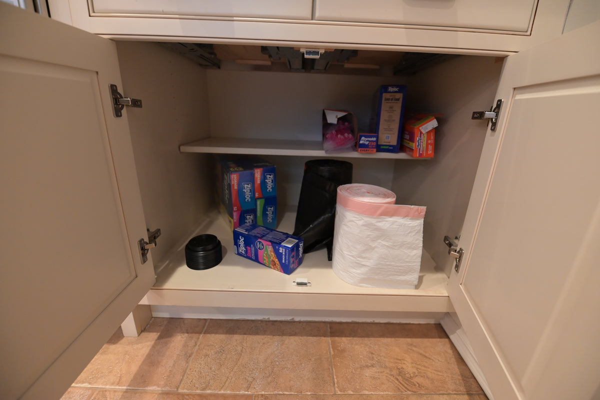 Omega Transitional Linen White Kitchen with Black Island