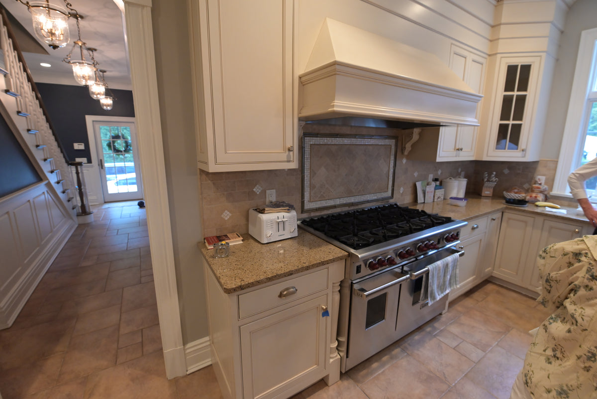 Omega Transitional Linen White Kitchen with Black Island