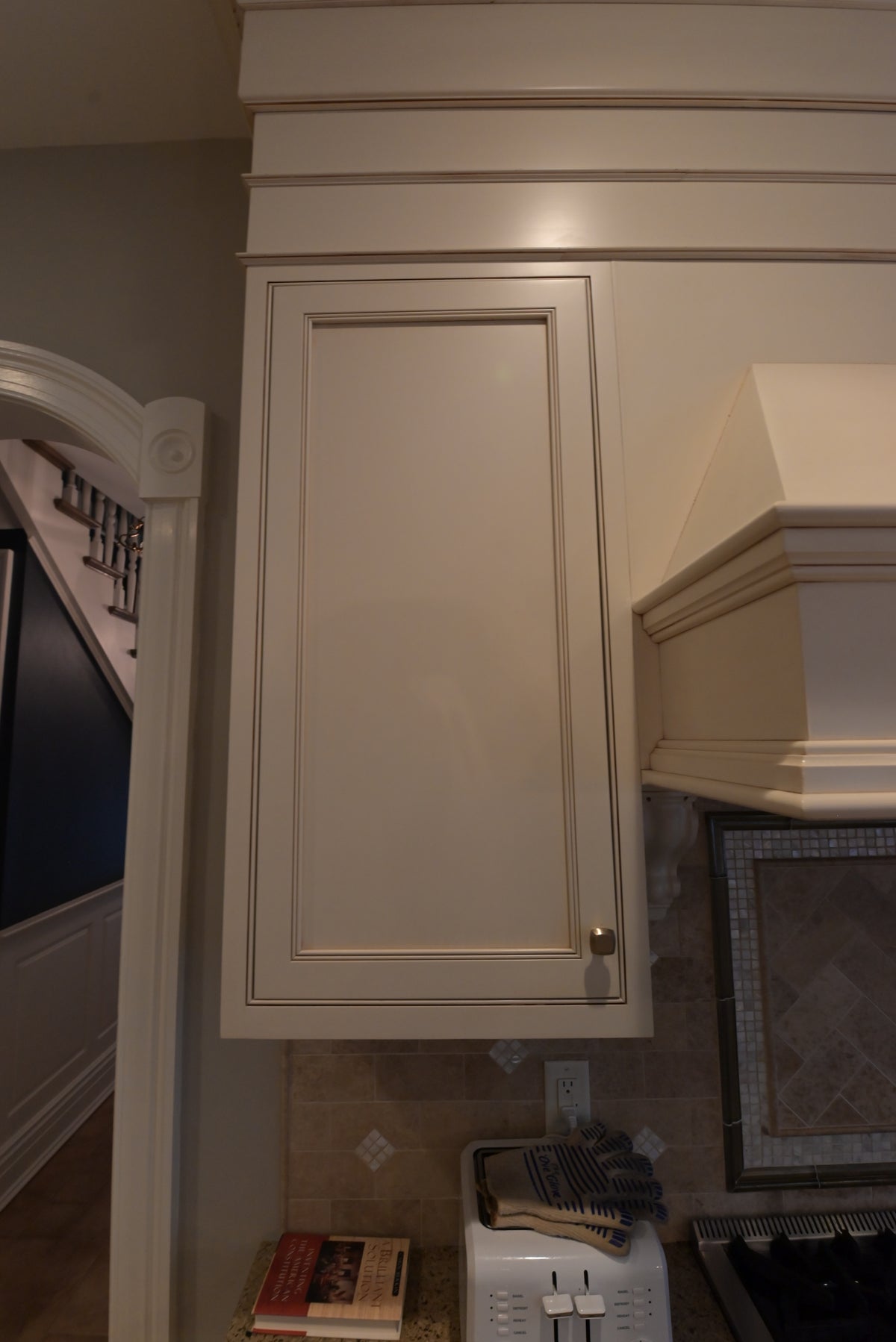 Omega Transitional Linen White Kitchen with Black Island