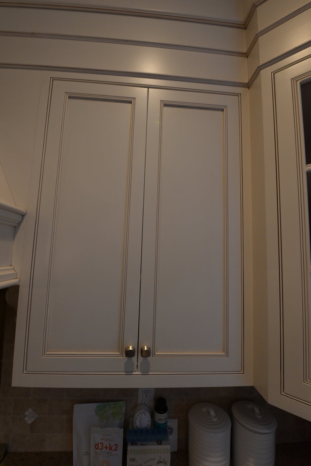 Omega Transitional Linen White Kitchen with Black Island