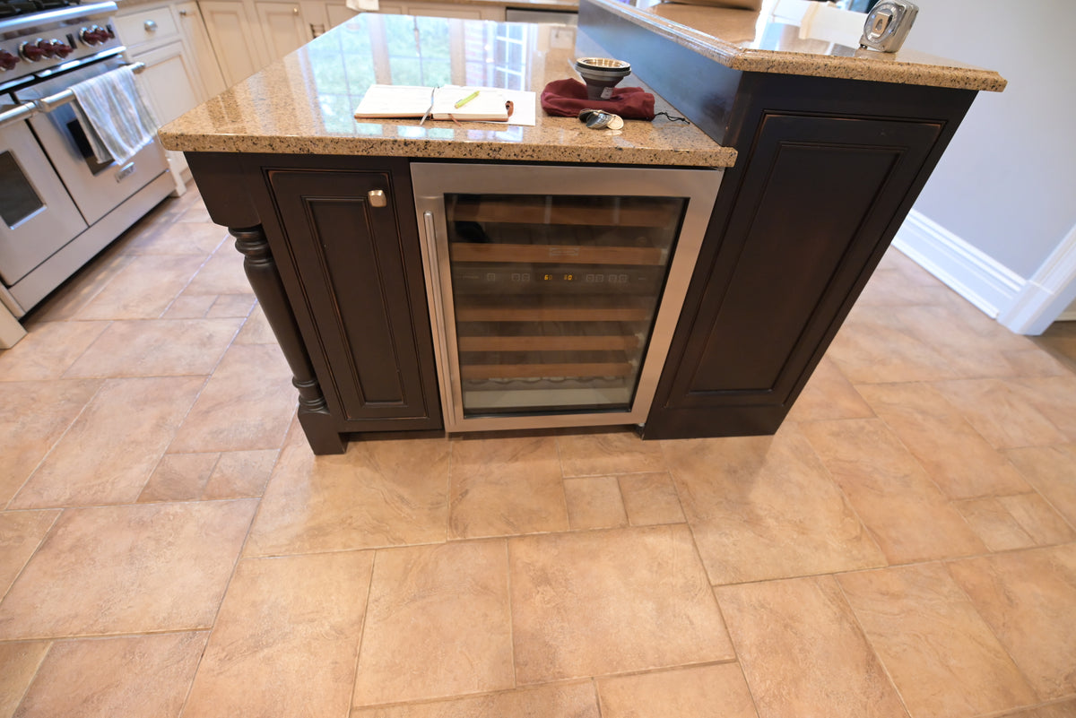 Omega Transitional Linen White Kitchen with Black Island