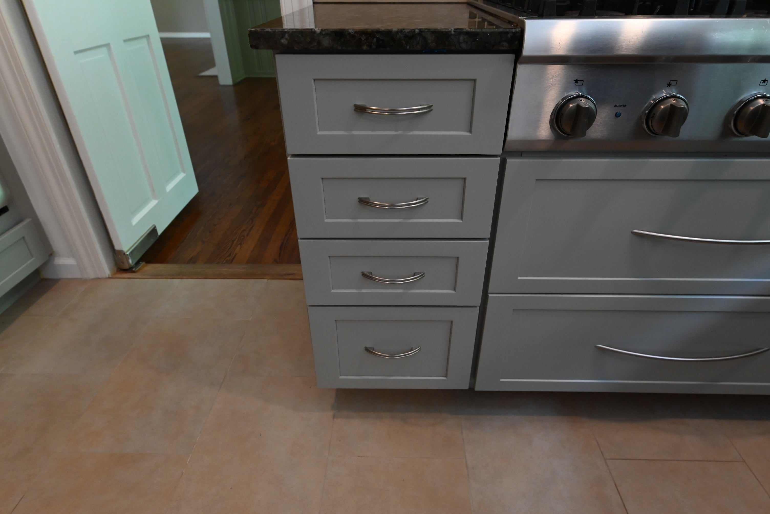 Thomasville Blue-Gray Transitional Kitchen with Appliances