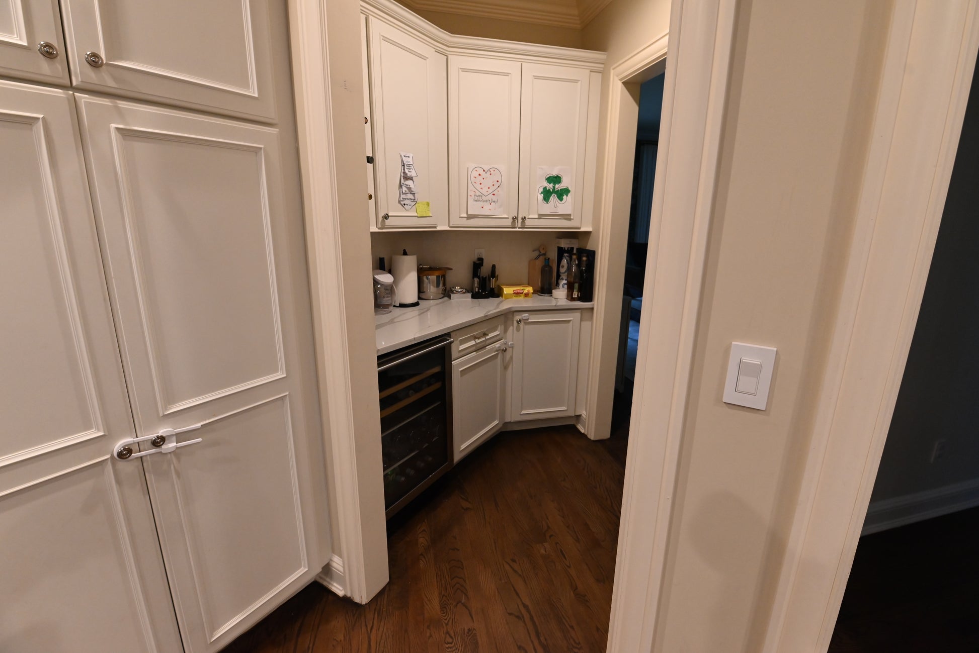 Decora transitional snow white complete butlers pantry cabinetry suite front view