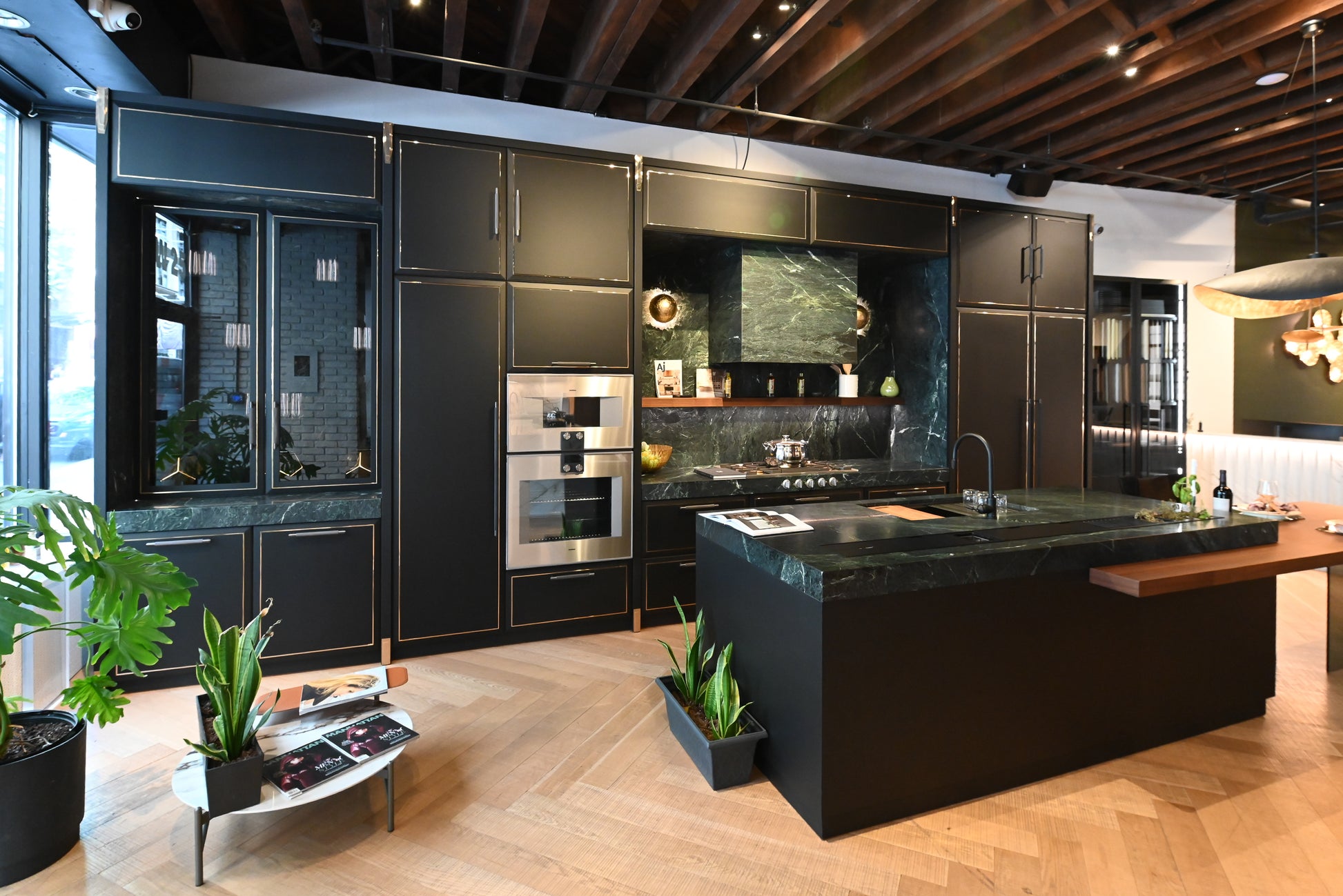 Martini Modern Nero Assoluto Matte Kitchen with Island & Gaggenau Appliances