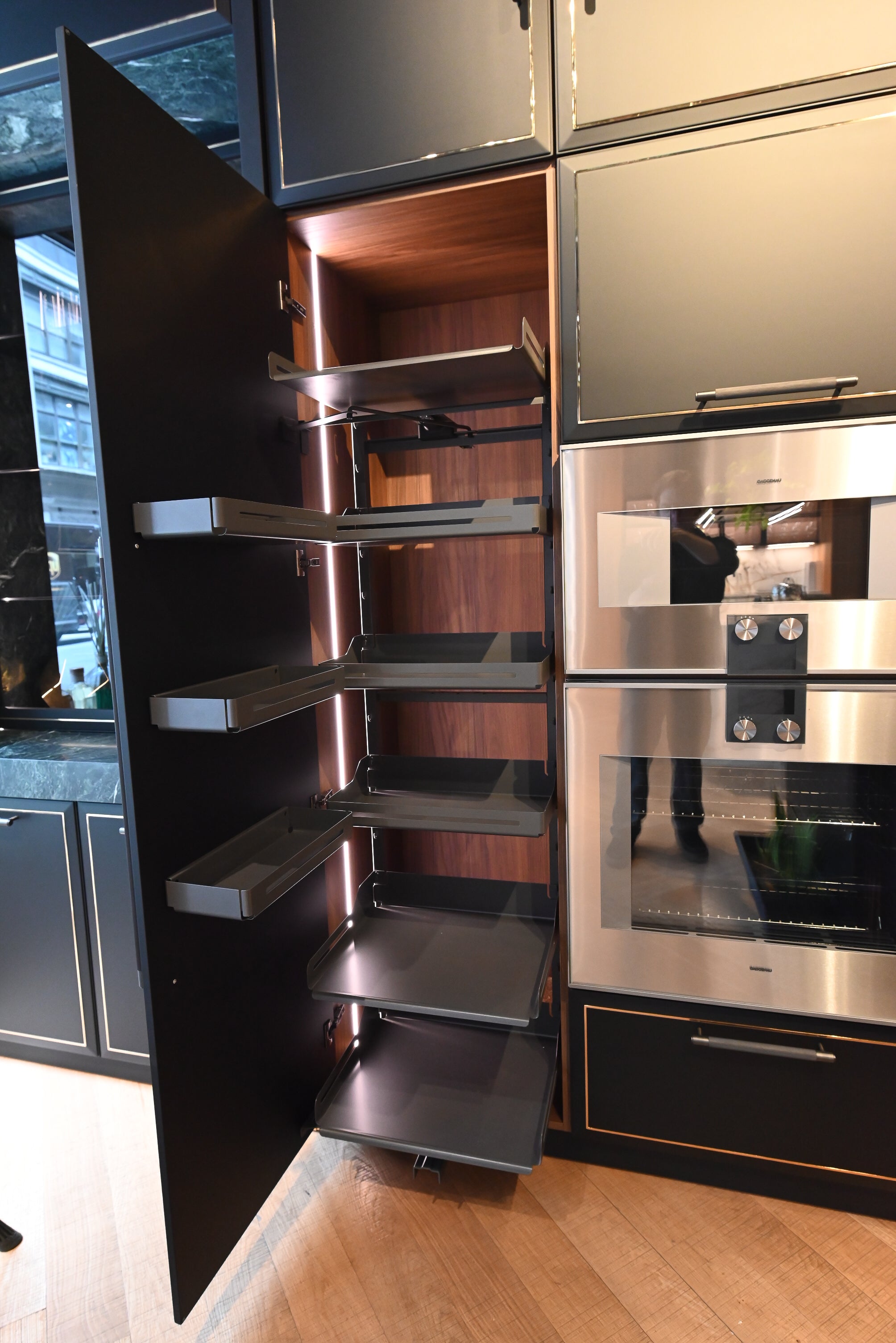 Martini Modern Nero Assoluto Matte Kitchen with Island & Gaggenau Appliances