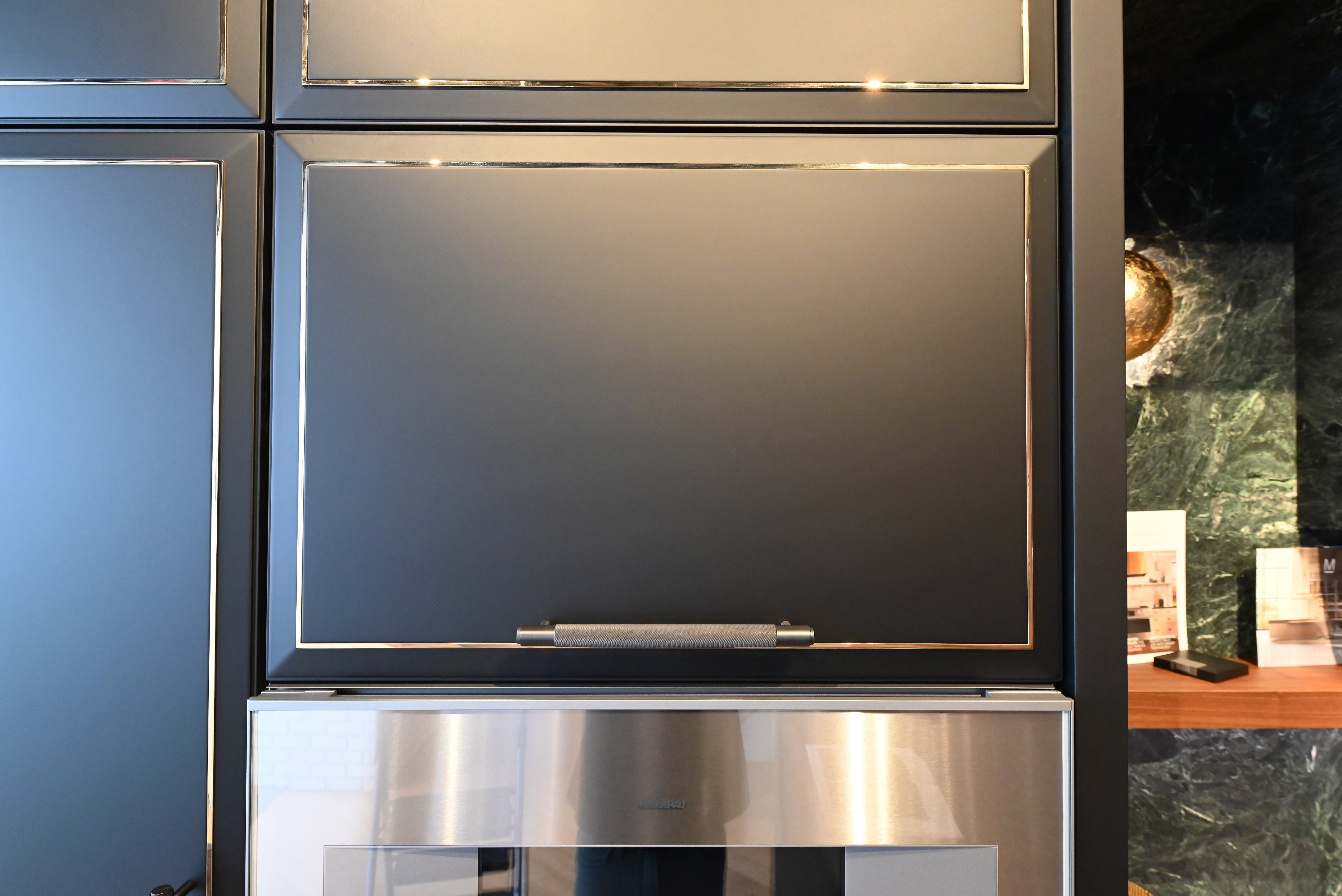 Martini Modern Nero Assoluto Matte Kitchen with Island & Gaggenau Appliances