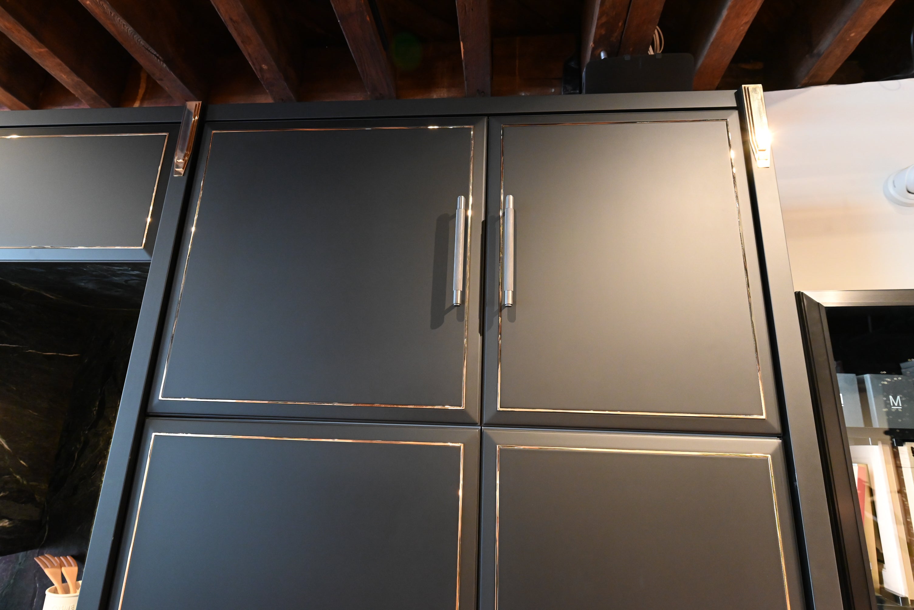 Martini Modern Nero Assoluto Matte Kitchen with Island & Gaggenau Appliances