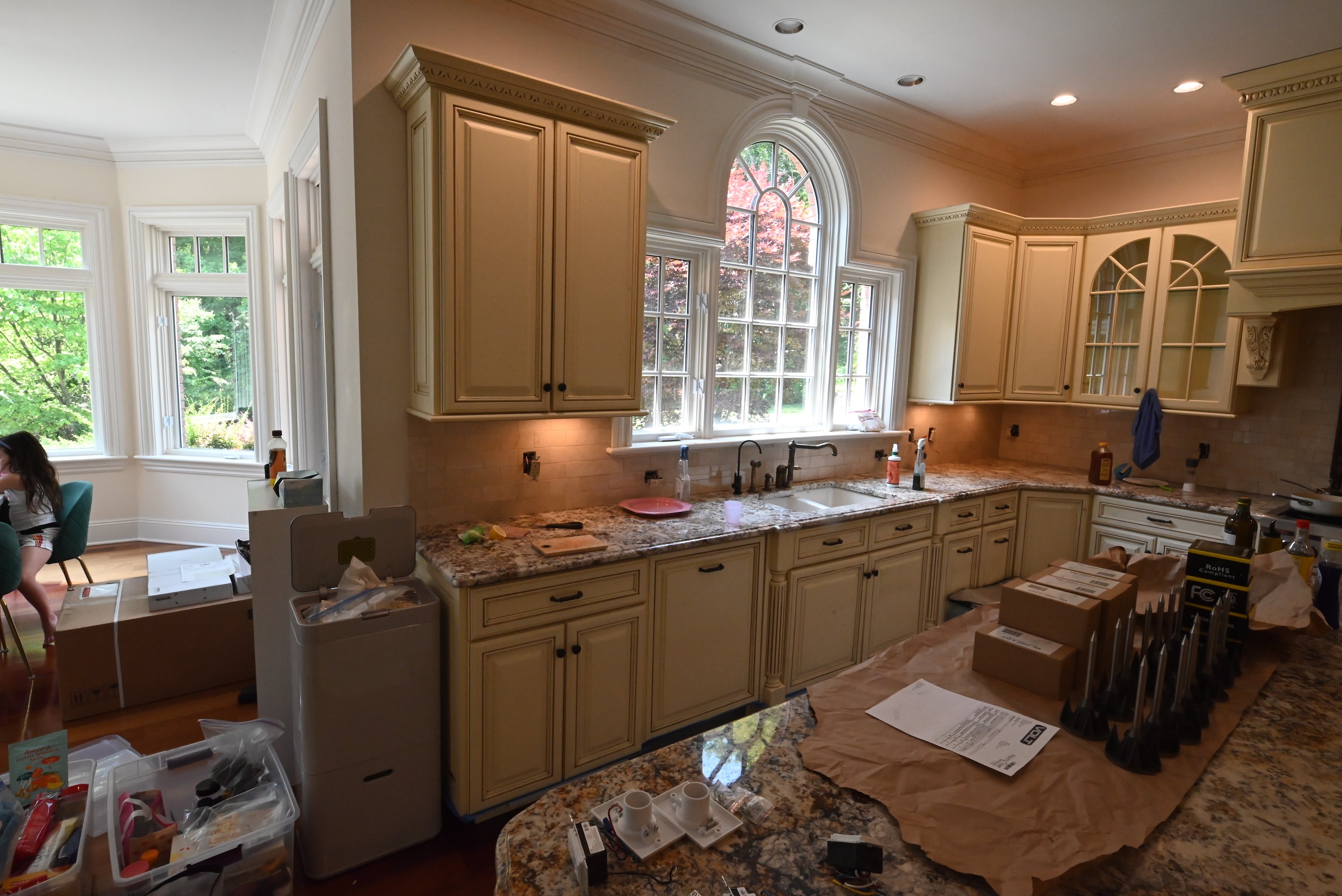 “The Ashbourne” Traditional Muted Cream Kitchen with Island & Desk Area