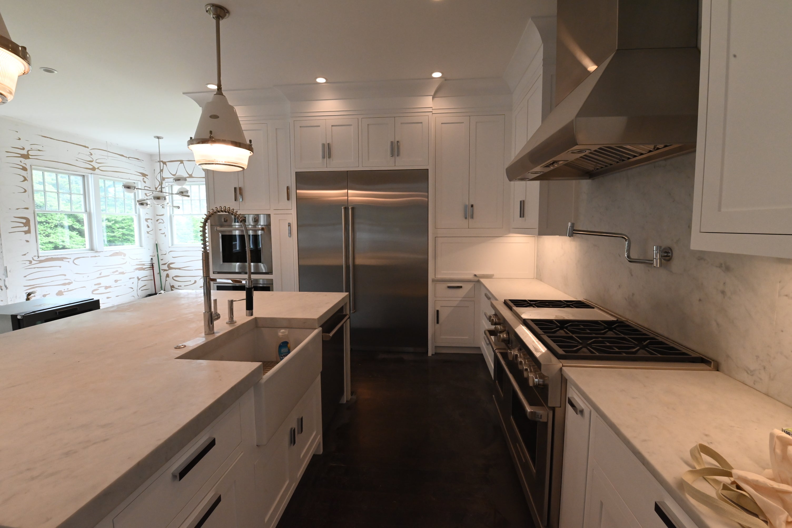 “The Pembroke” Transitional White Kitchen with Island, Wolf & Sub-Zero Appliances