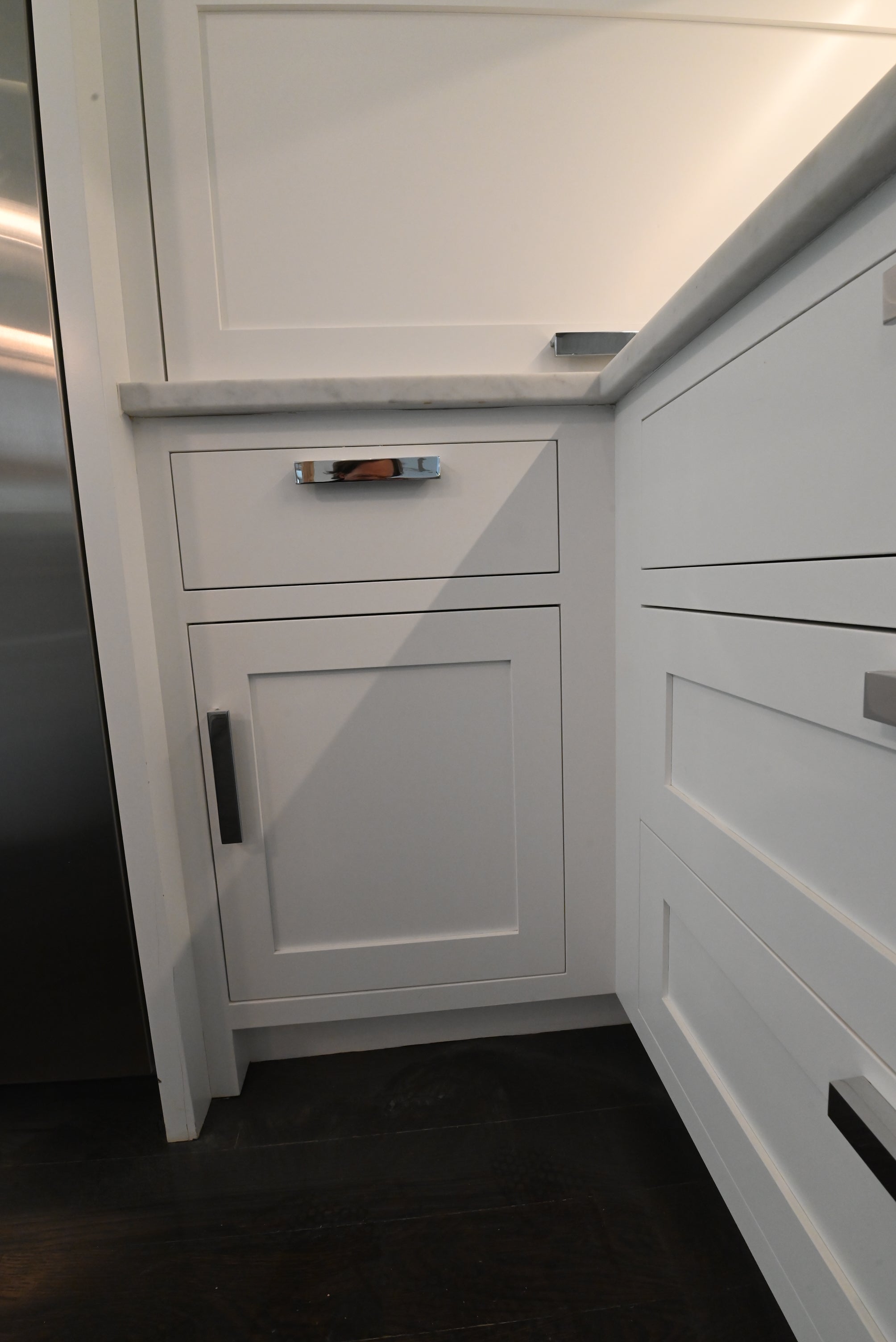 “The Pembroke” Transitional White Kitchen with Island, Wolf & Sub-Zero Appliances