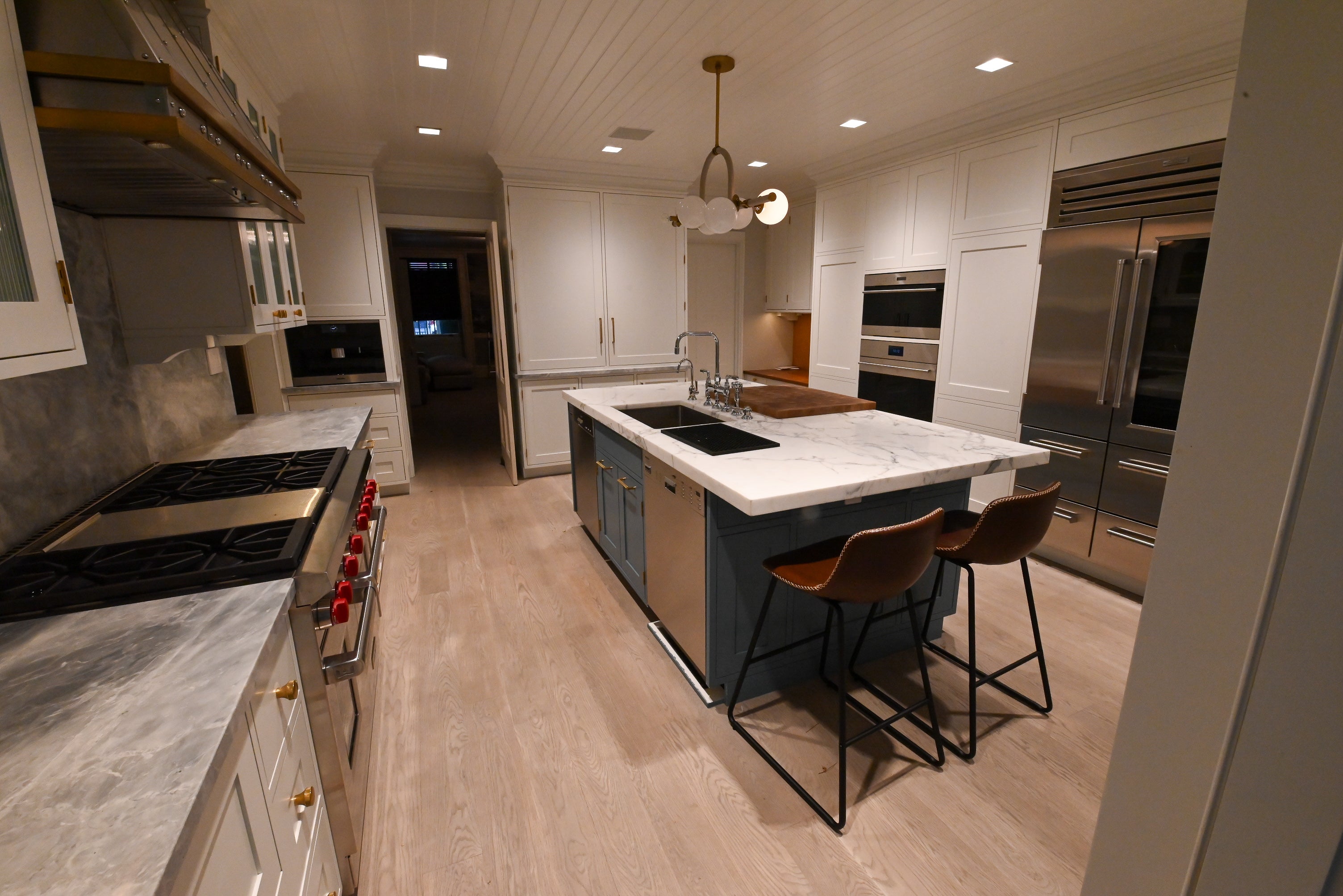 "The Windermere" Transitional White Kitchen with Island & Sub-Zero 648PROG