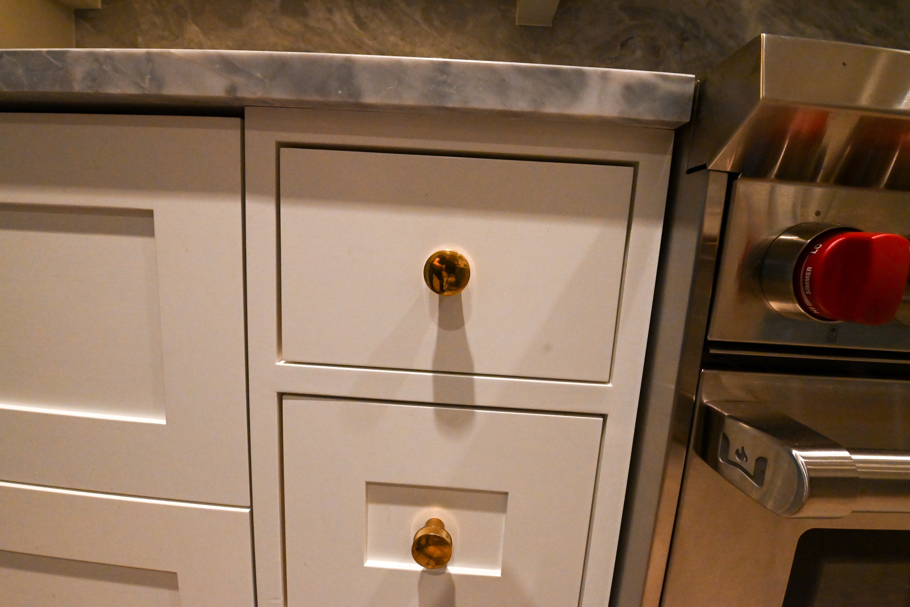 "The Windermere" Transitional White Kitchen with Island & Sub-Zero 648PROG