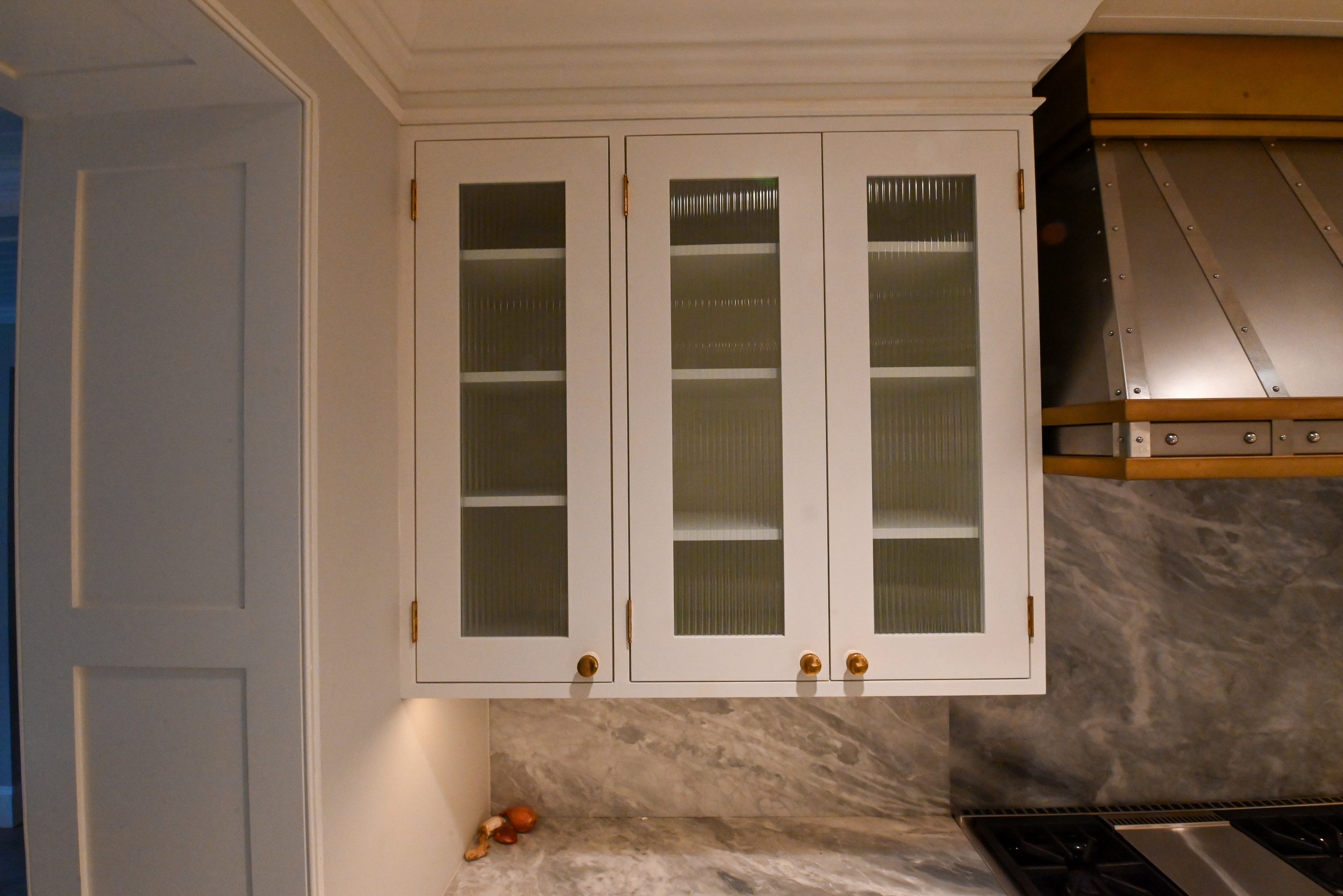 "The Windermere" Transitional White Kitchen with Island & Sub-Zero 648PROG