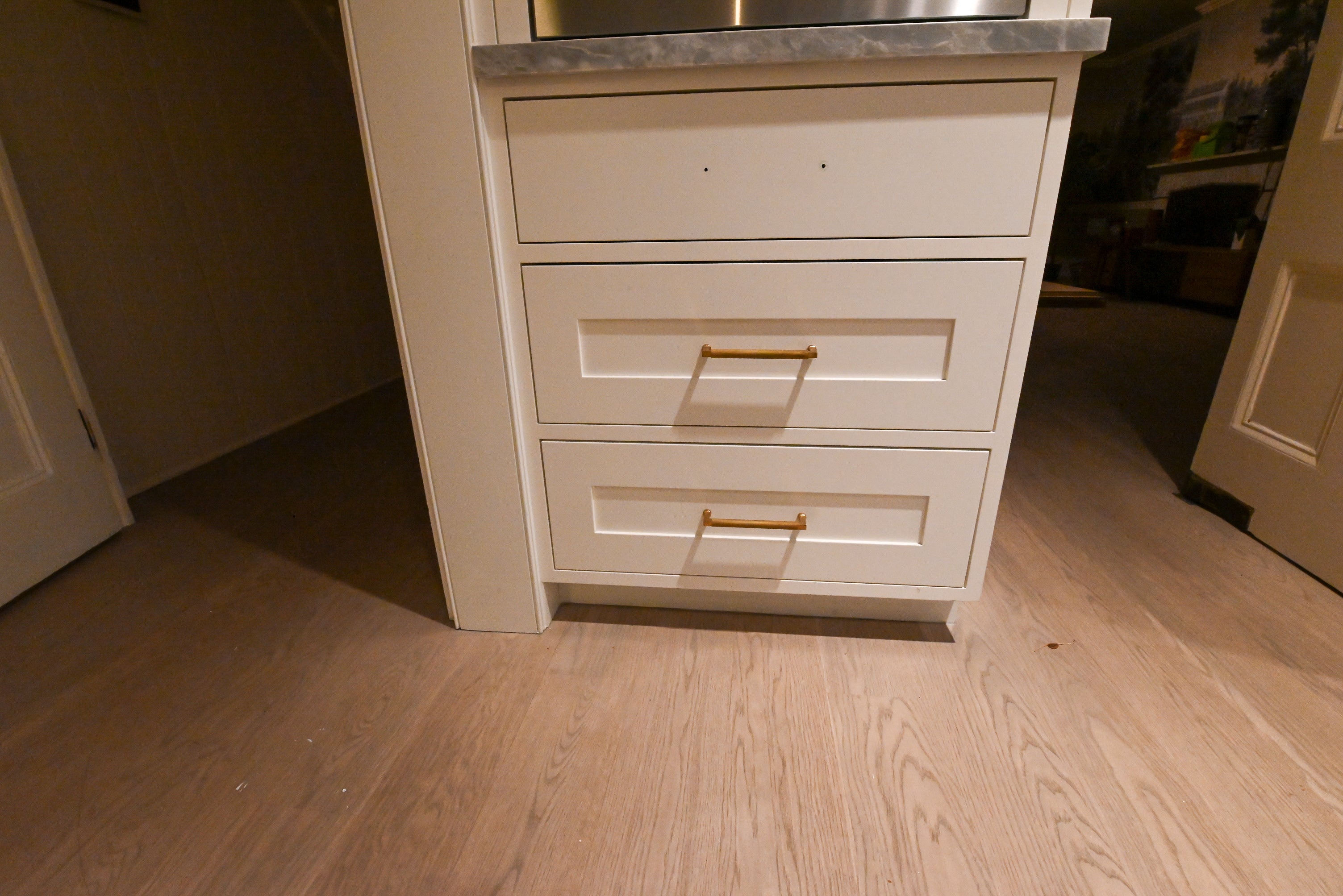"The Windermere" Transitional White Kitchen with Island & Sub-Zero 648PROG