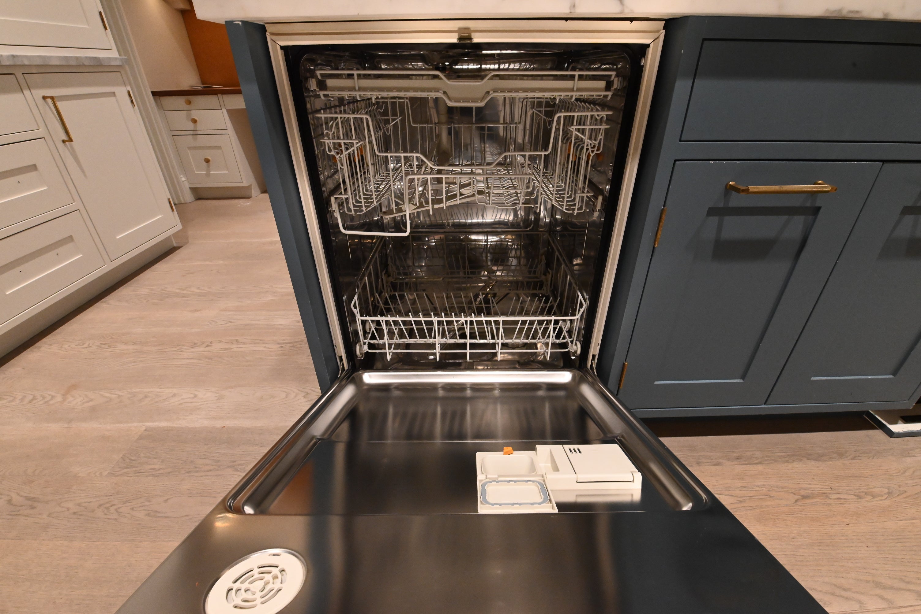 "The Windermere" Transitional White Kitchen with Island & Sub-Zero 648PROG