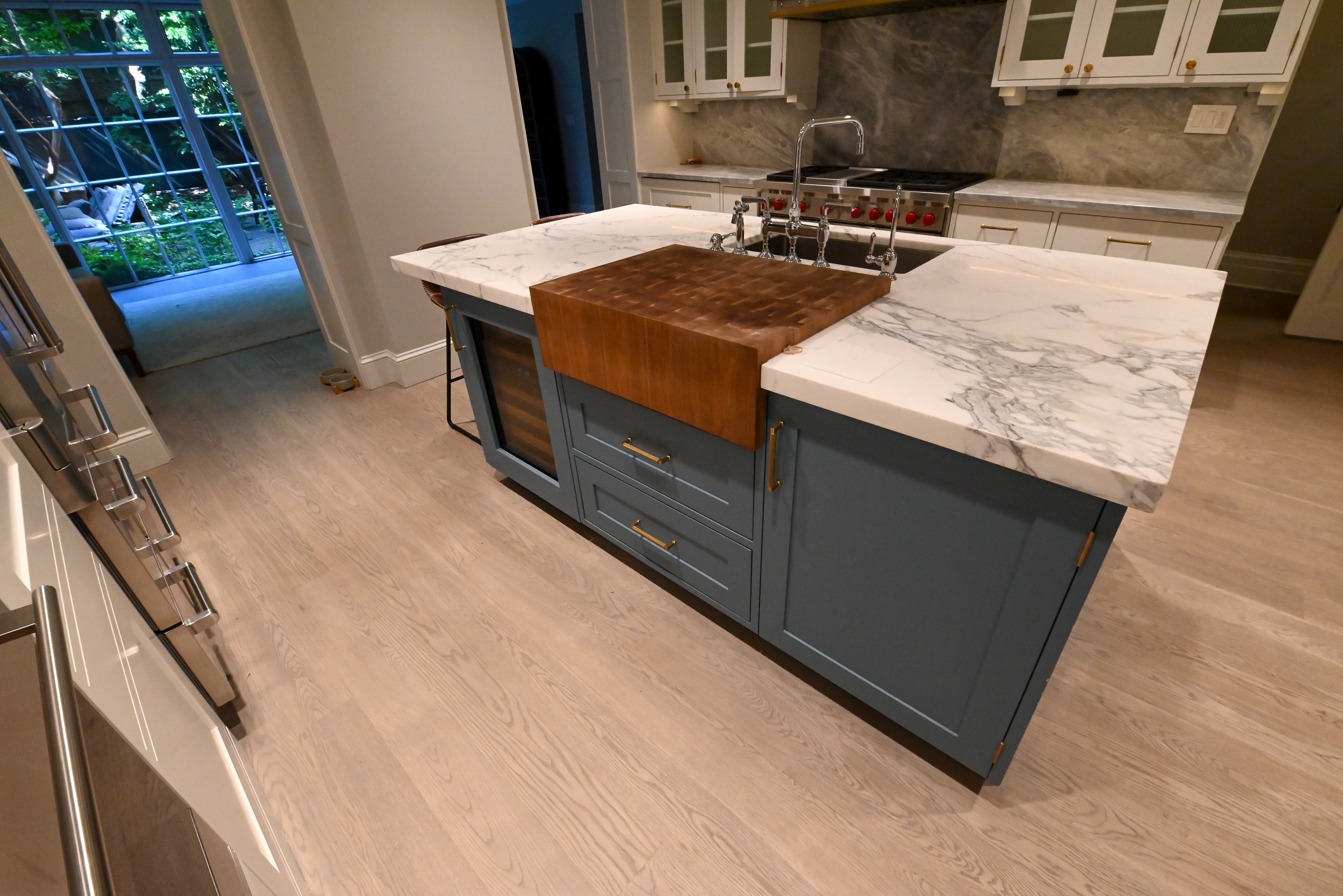 "The Windermere" Transitional White Kitchen with Island & Sub-Zero 648PROG