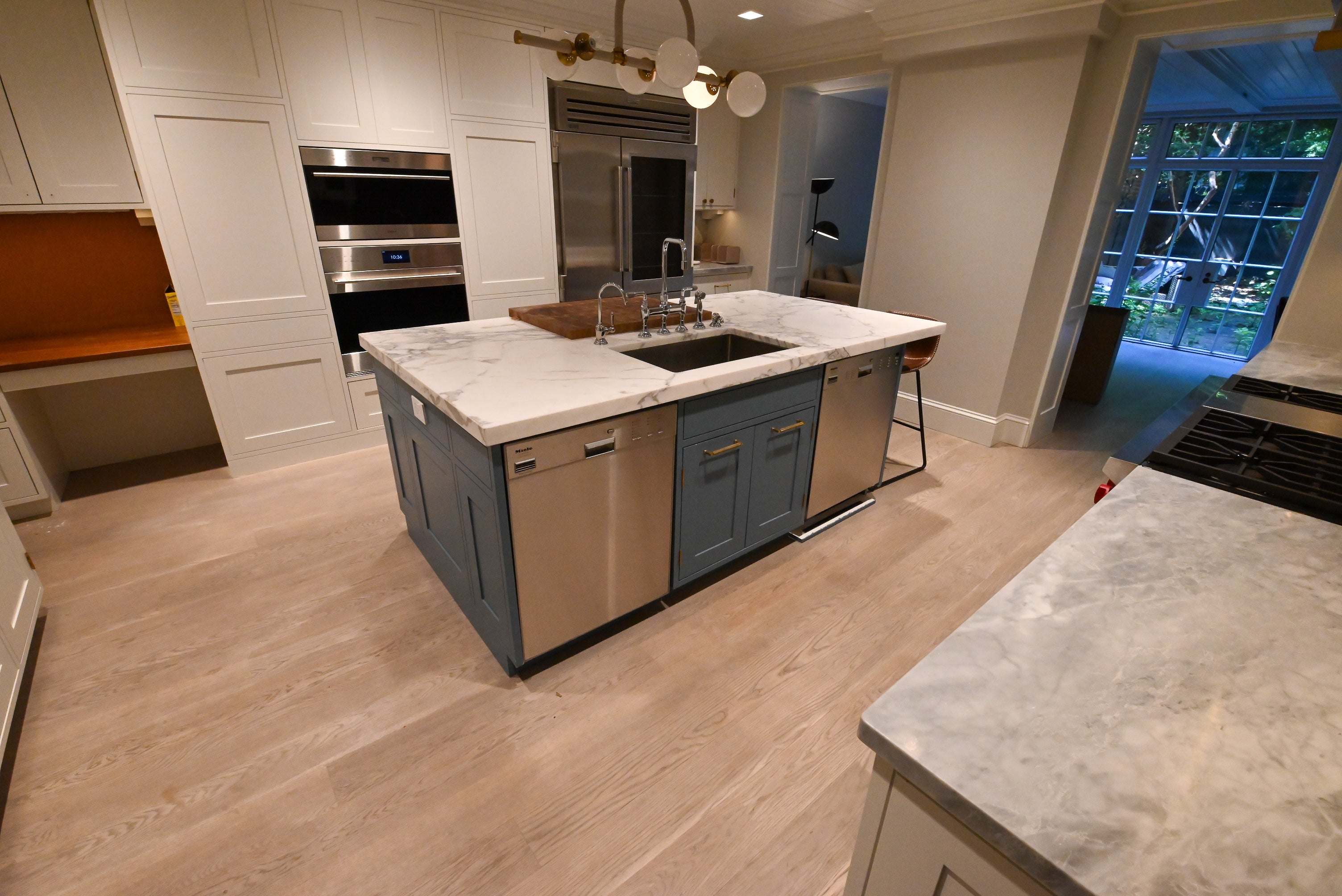 "The Windermere" Transitional White Kitchen with Island & Sub-Zero 648PROG