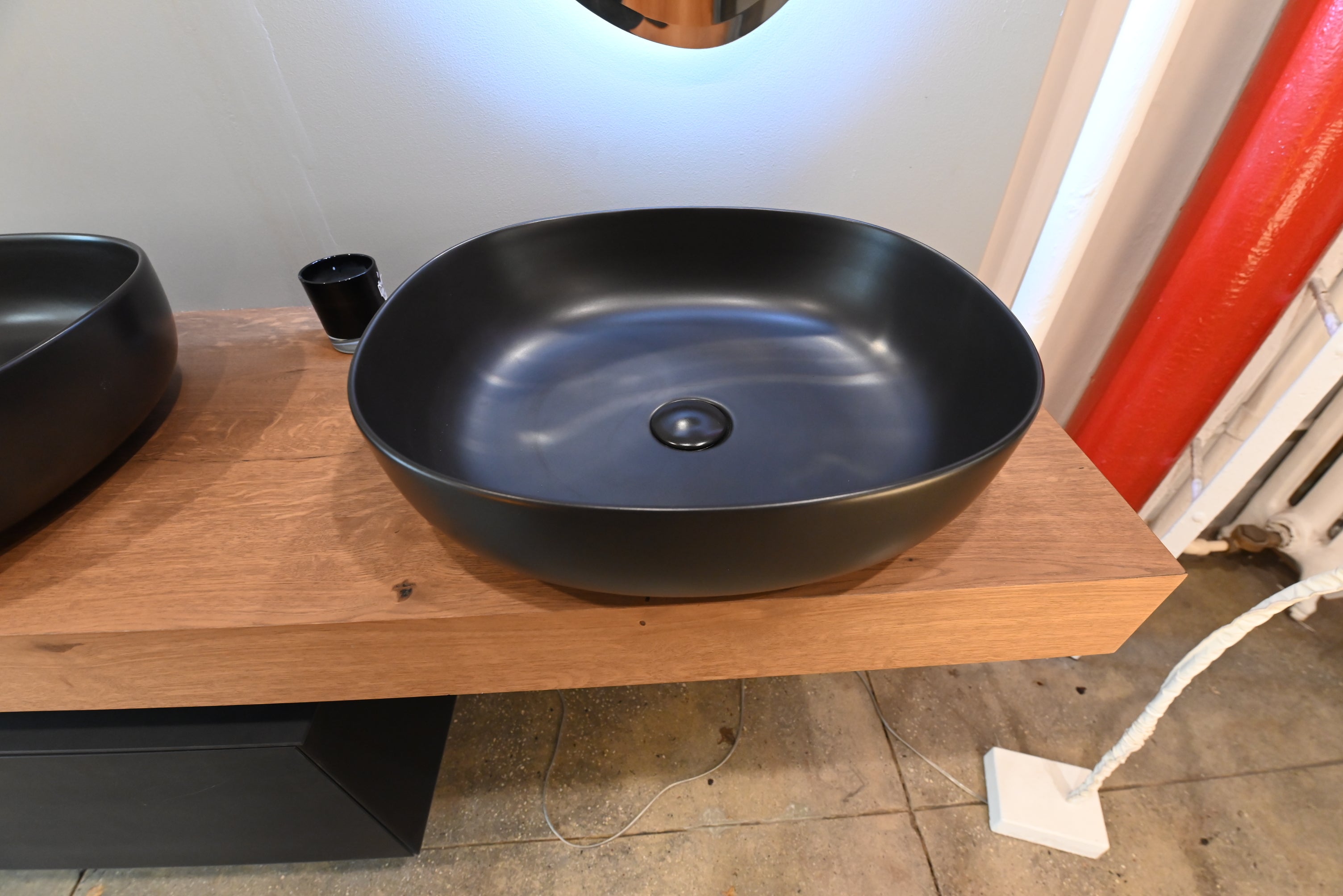 Edoné Modern Two-Tone Floating Vanity Set with Double Sinks and Hanging Mirrors