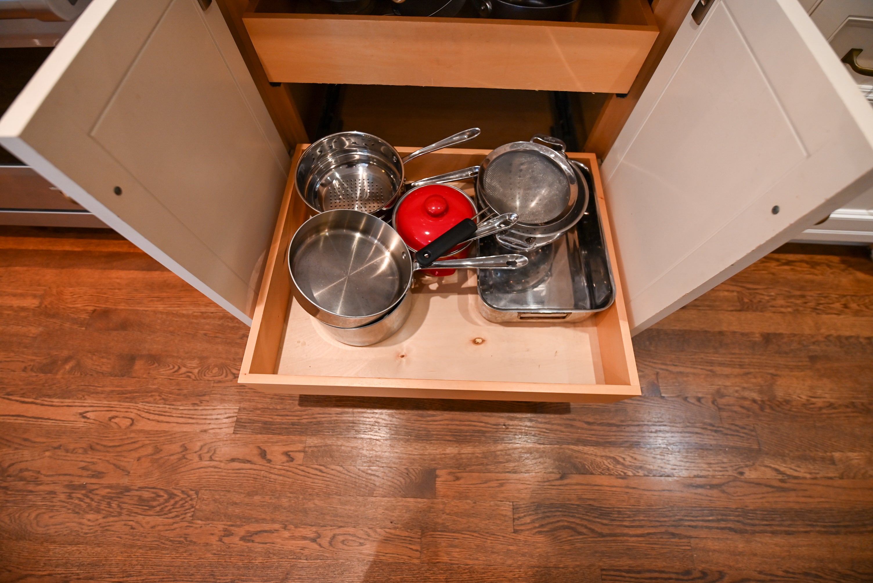 "The Montclair" Transitional White Kitchen with Island & Wolf 48" Range