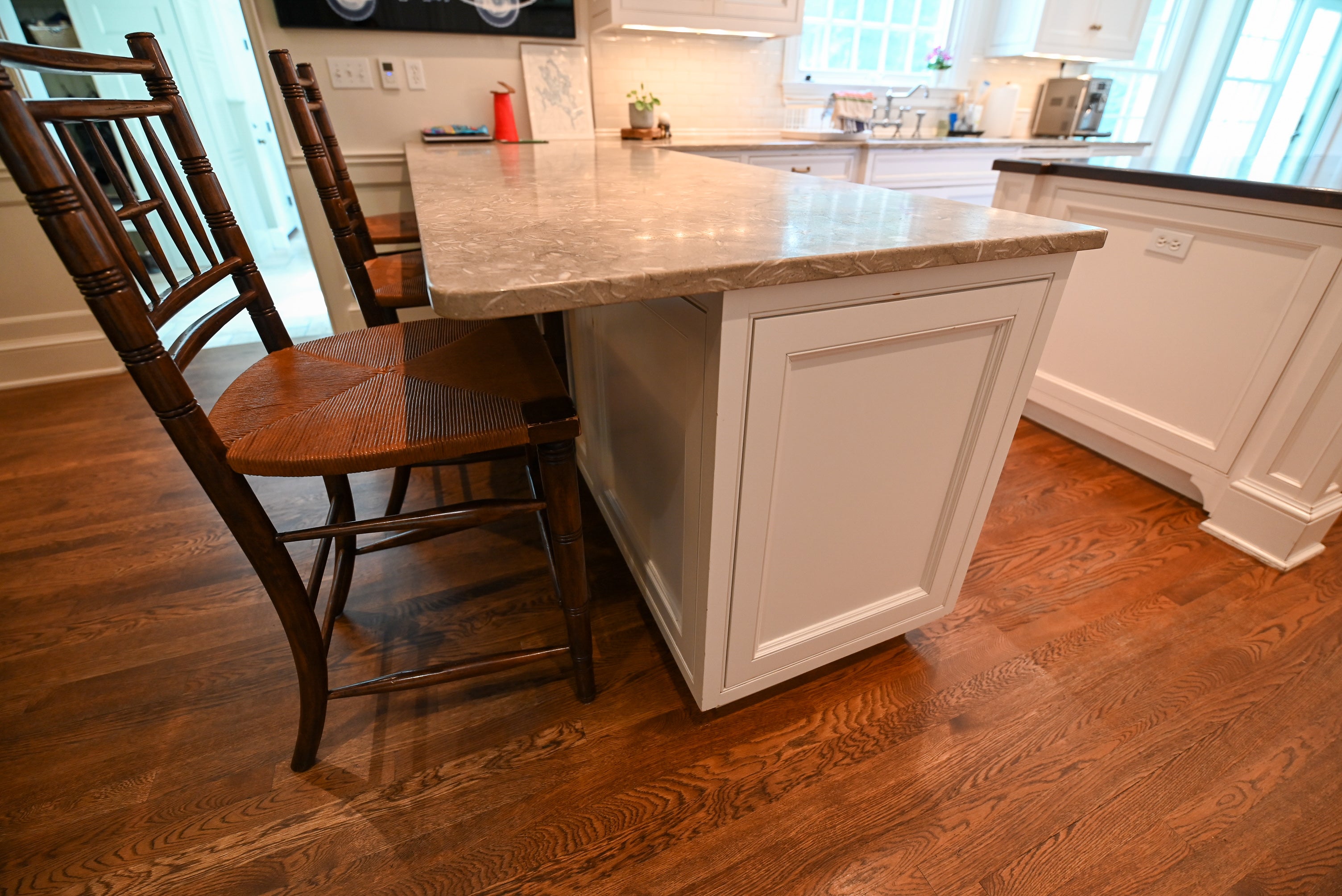 "The Montclair" Transitional White Kitchen with Island & Wolf 48" Range