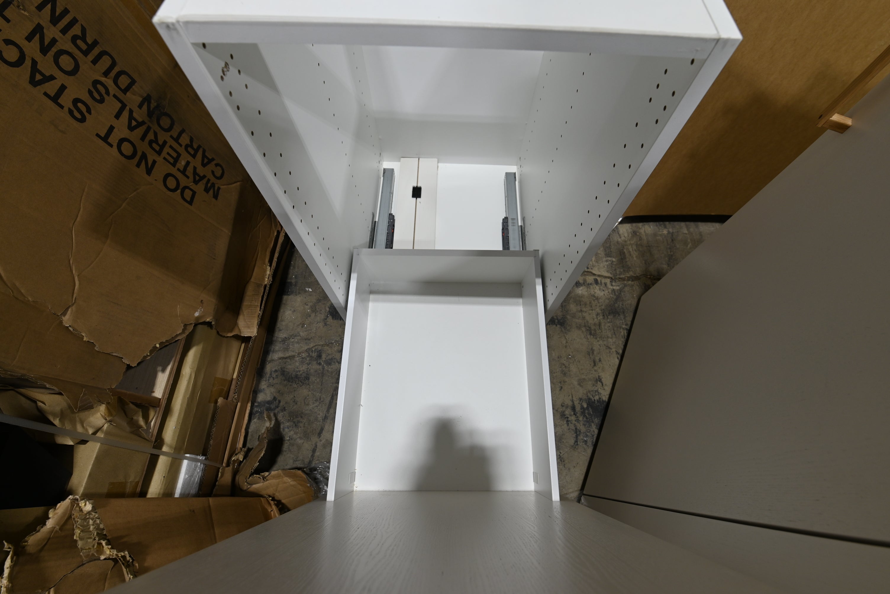 Reform Modern White Partial Kitchen Cabinets with Marble Countertop, Sink and Faucet