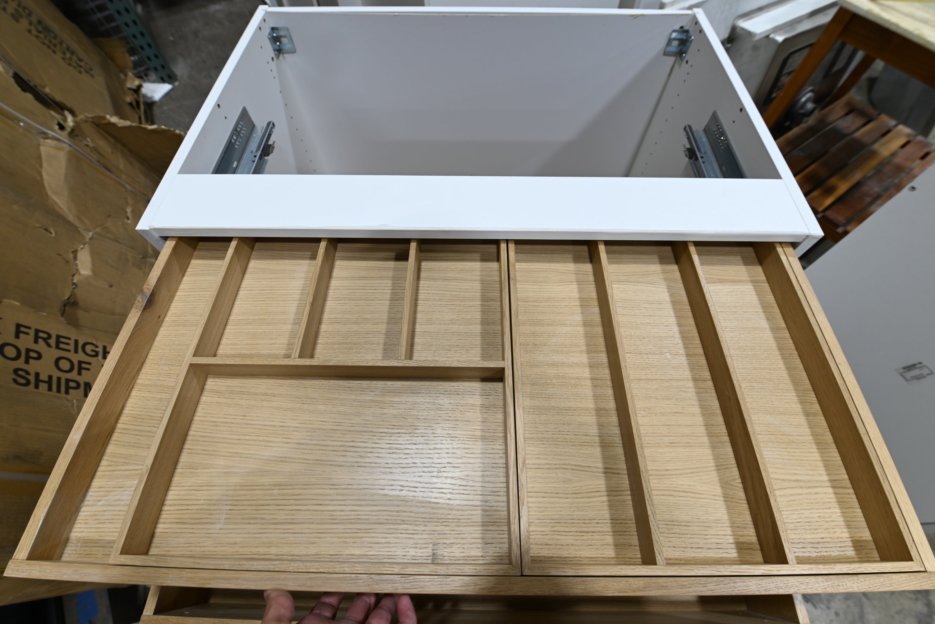 Reform Modern White Partial Kitchen Cabinets with Marble Countertop, Sink and Faucet