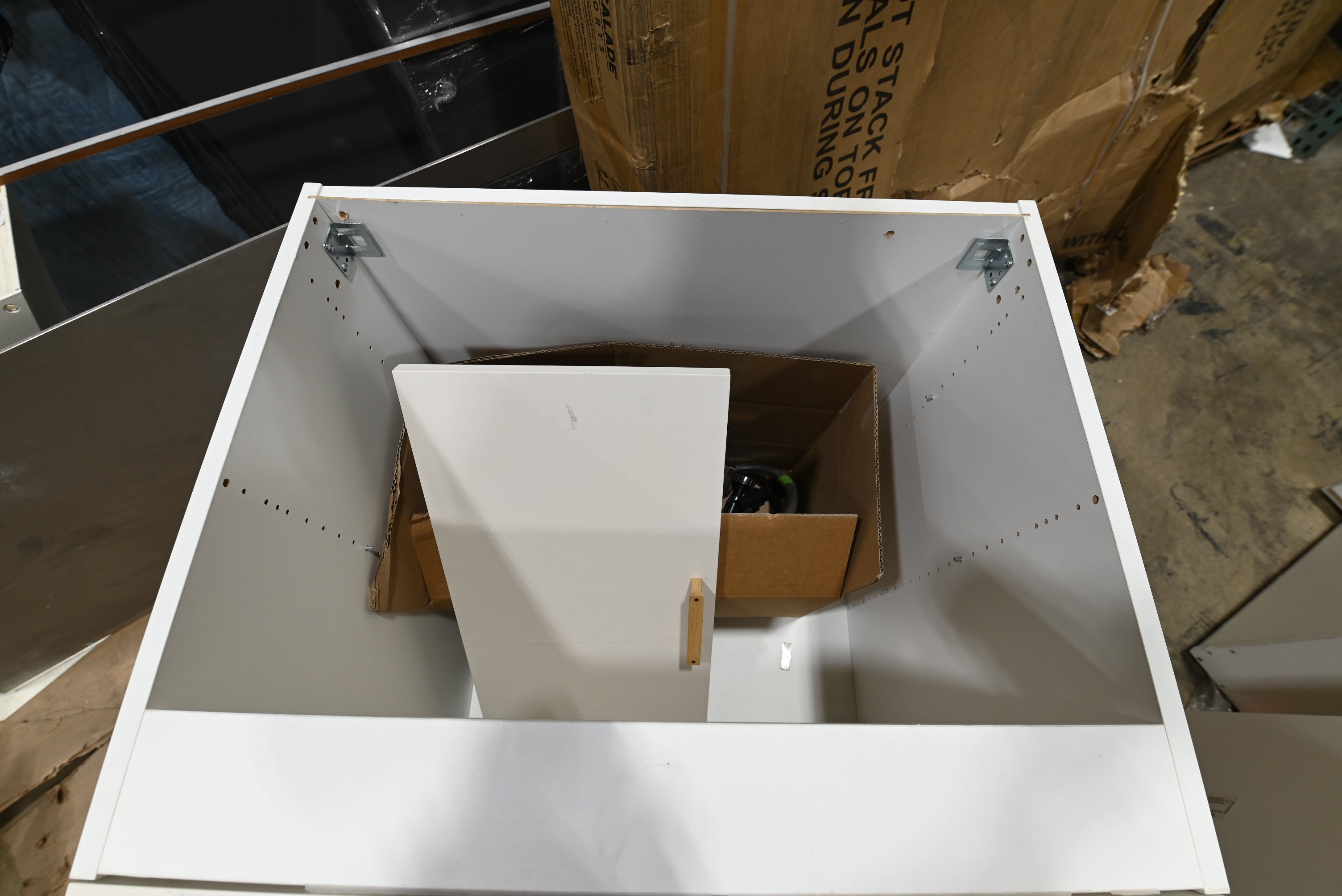 Reform Modern White Partial Kitchen Cabinets with Marble Countertop, Sink and Faucet