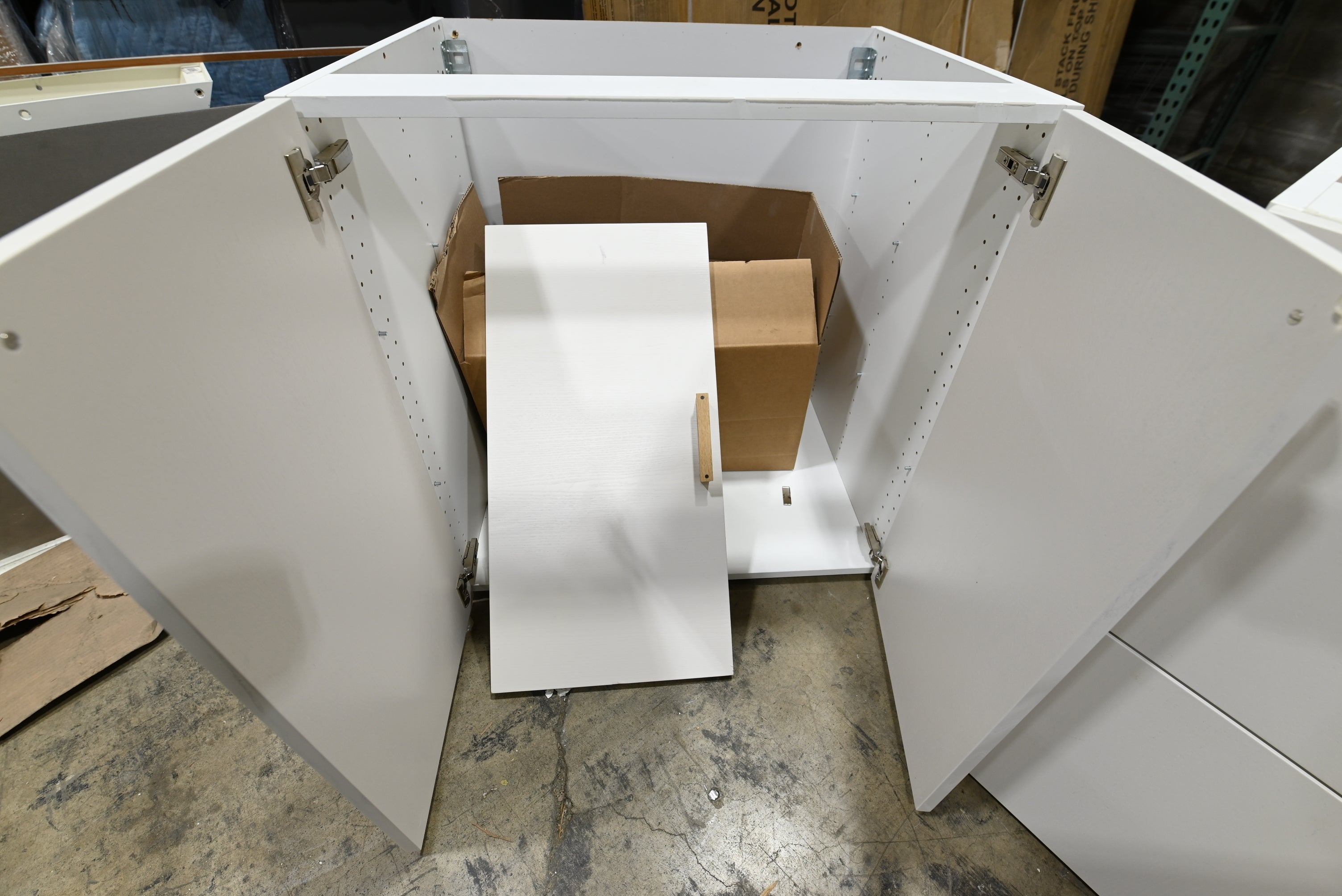 Reform Modern White Partial Kitchen Cabinets with Marble Countertop, Sink and Faucet