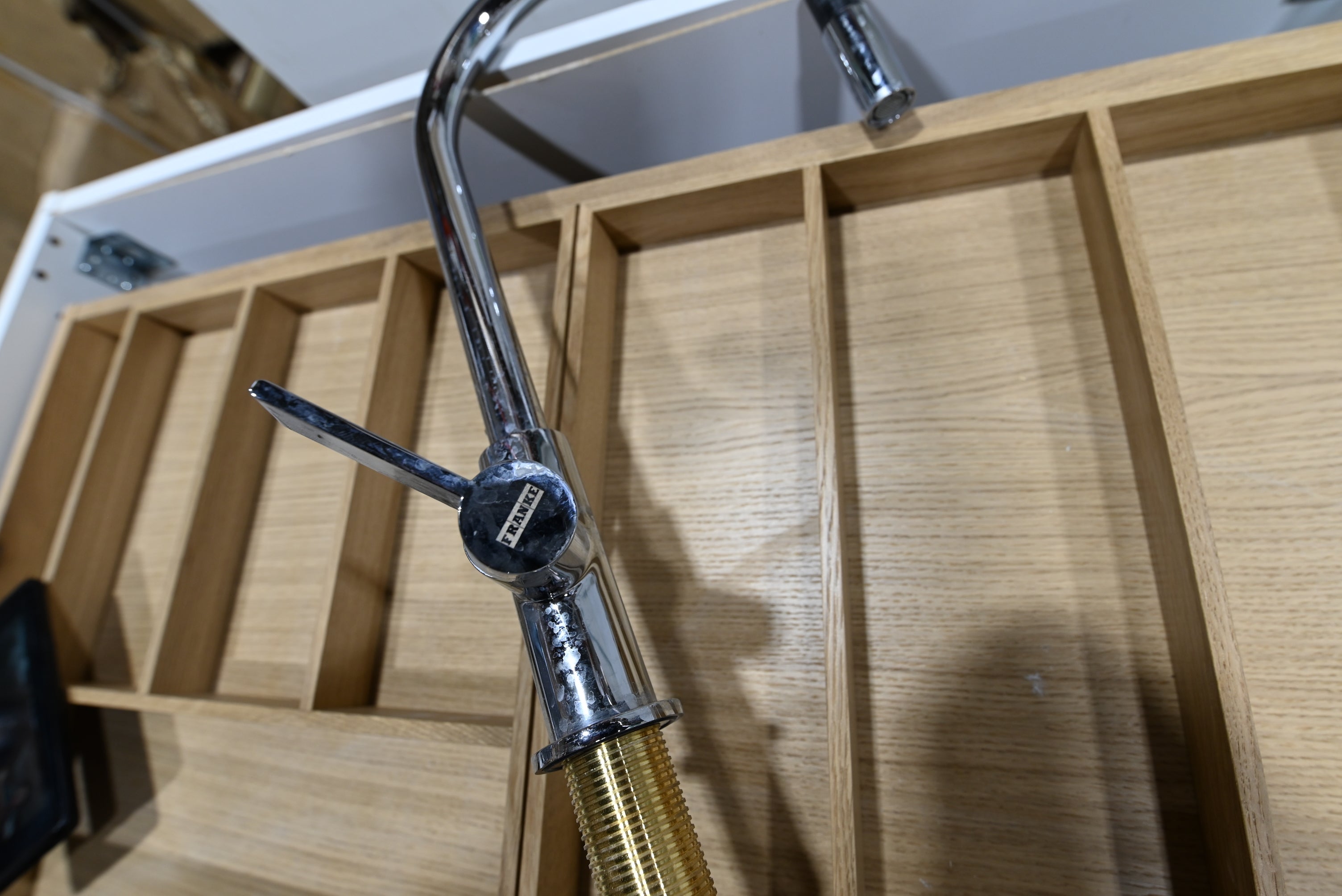 Reform Modern White Partial Kitchen Cabinets with Marble Countertop, Sink and Faucet