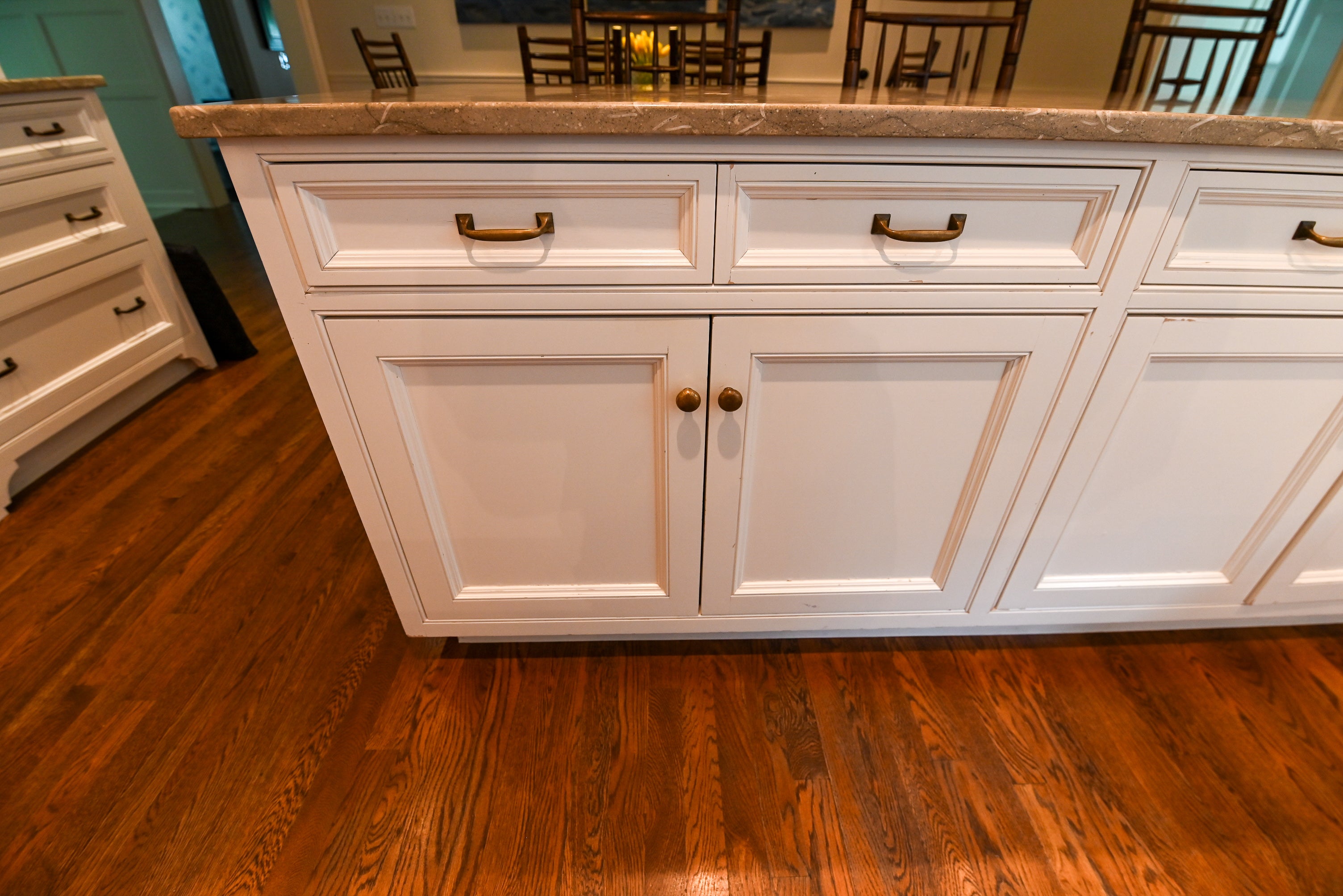 "The Montclair" Transitional White Kitchen with Island & Wolf 48" Range