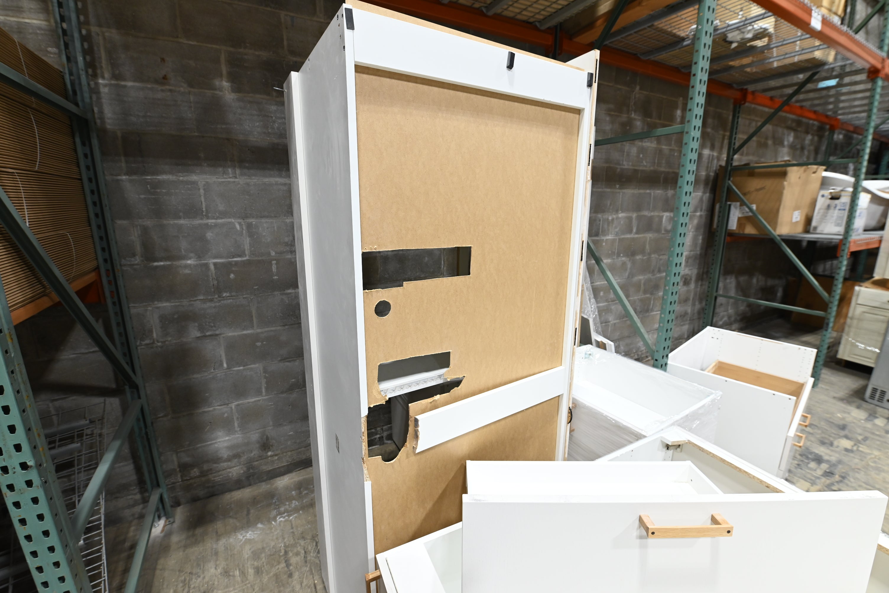 Reform Modern White Partial Kitchen Cabinets with Marble Countertop, Sink and Faucet